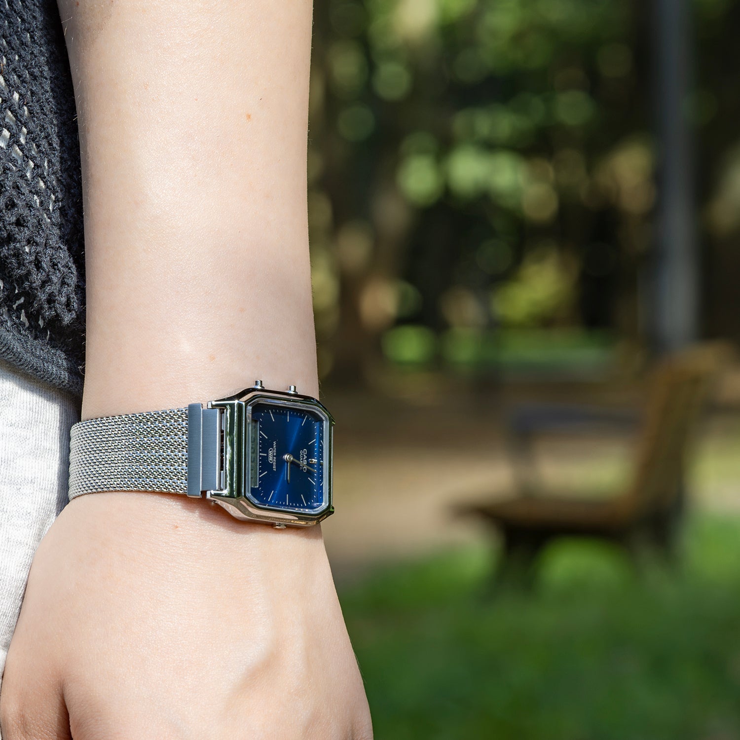 CASIO カシオ AQ-230EM-2A シルバー ネイビー文字盤 アナデジ メンズ 腕時計