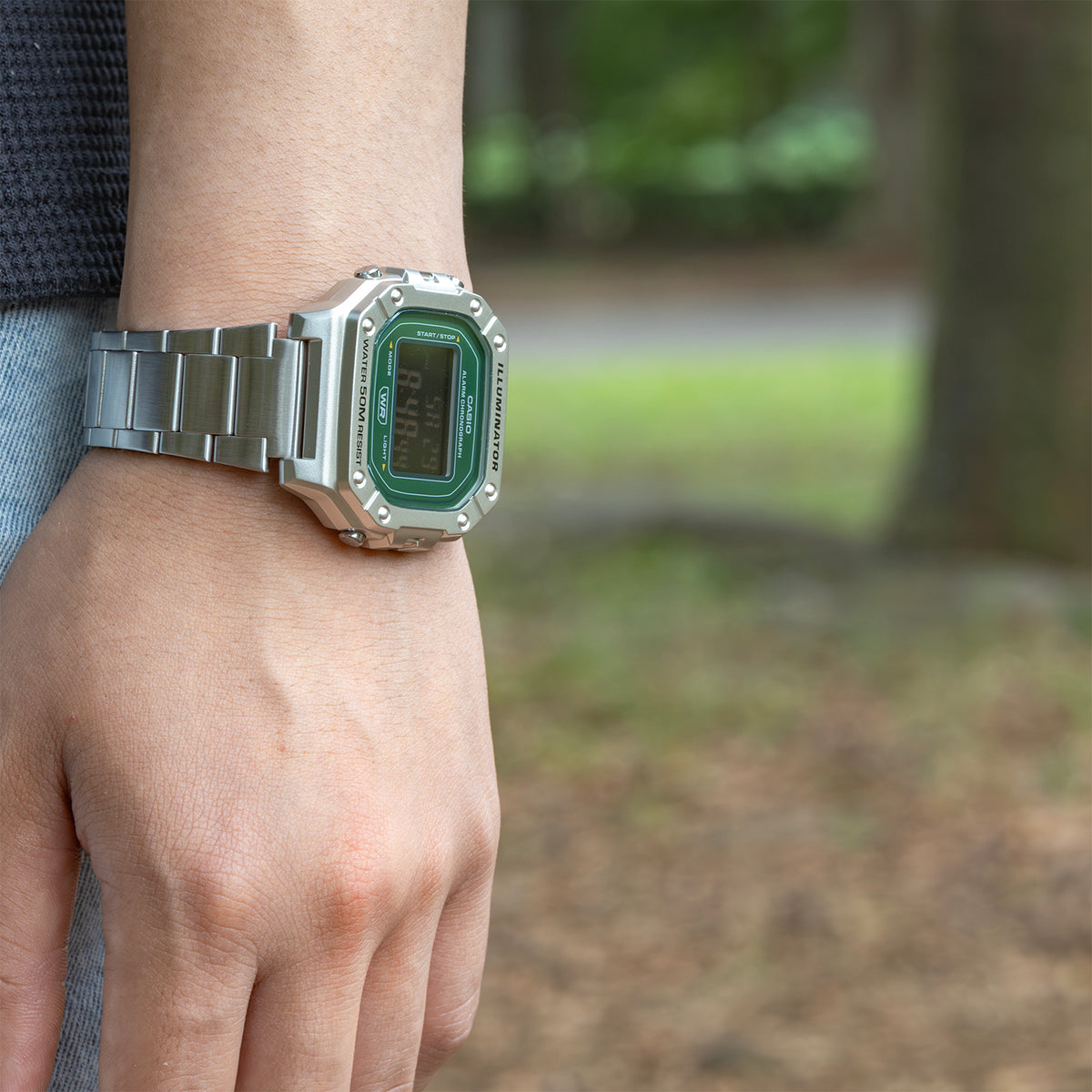 CASIO カシオ W-218HD-3A シルバー グリーン文字盤 デジタル メンズ 腕時計