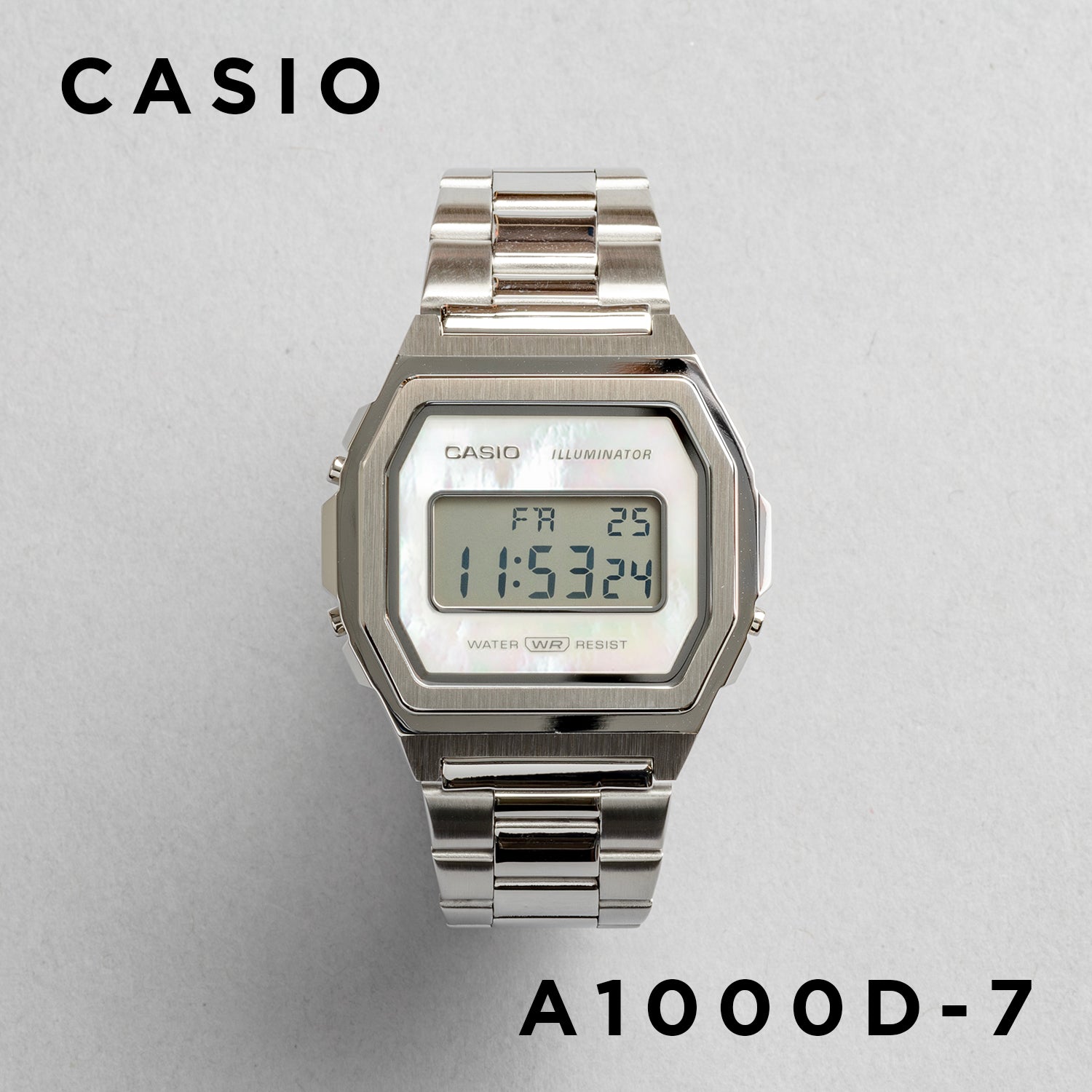 CASIO カシオ A1000D-7 シルバー パールホワイト文字盤 デジタル メンズ 腕時計
