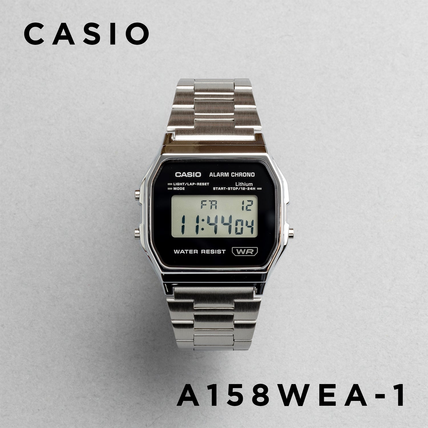 CASIO カシオ A158WEA-1 シルバー ブラック文字盤 デジタル メンズ 腕時計 正面
