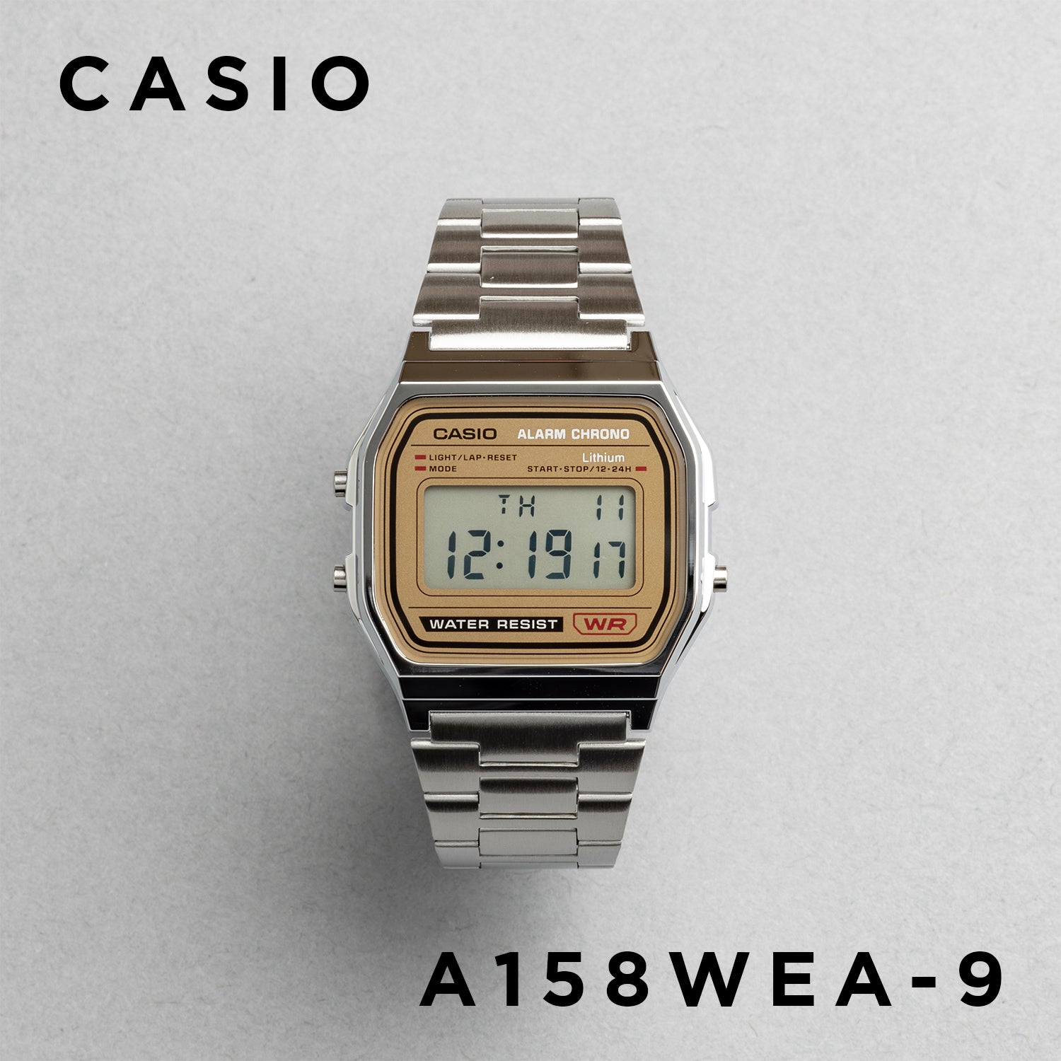 CASIO カシオ A158WEA-9 シルバー ベージュ文字盤 デジタル メンズ 腕時計 正面