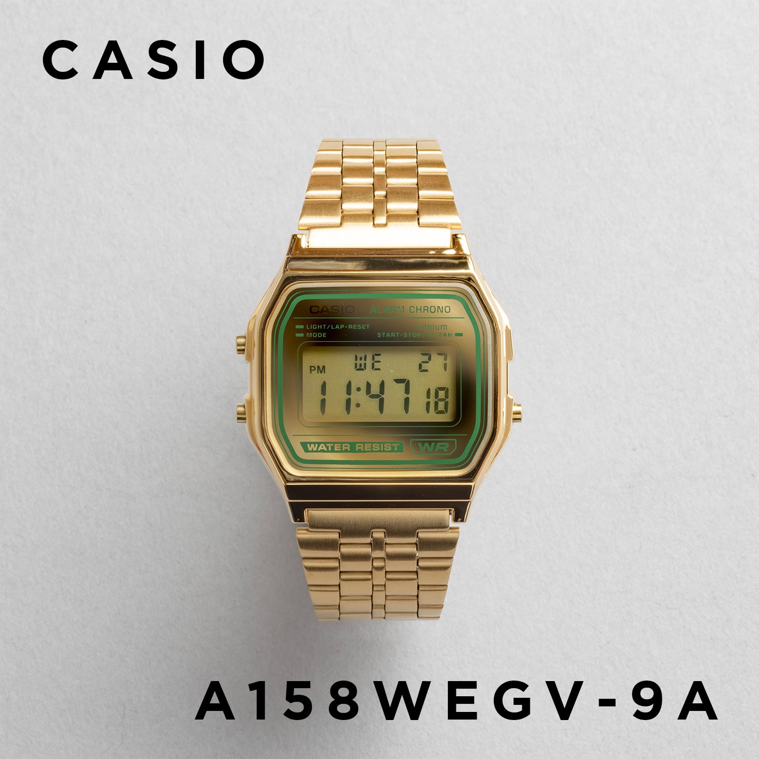 CASIO カシオ A158WEGV-9A ゴールド ゴールド文字盤 デジタル メンズ 腕時計 正面