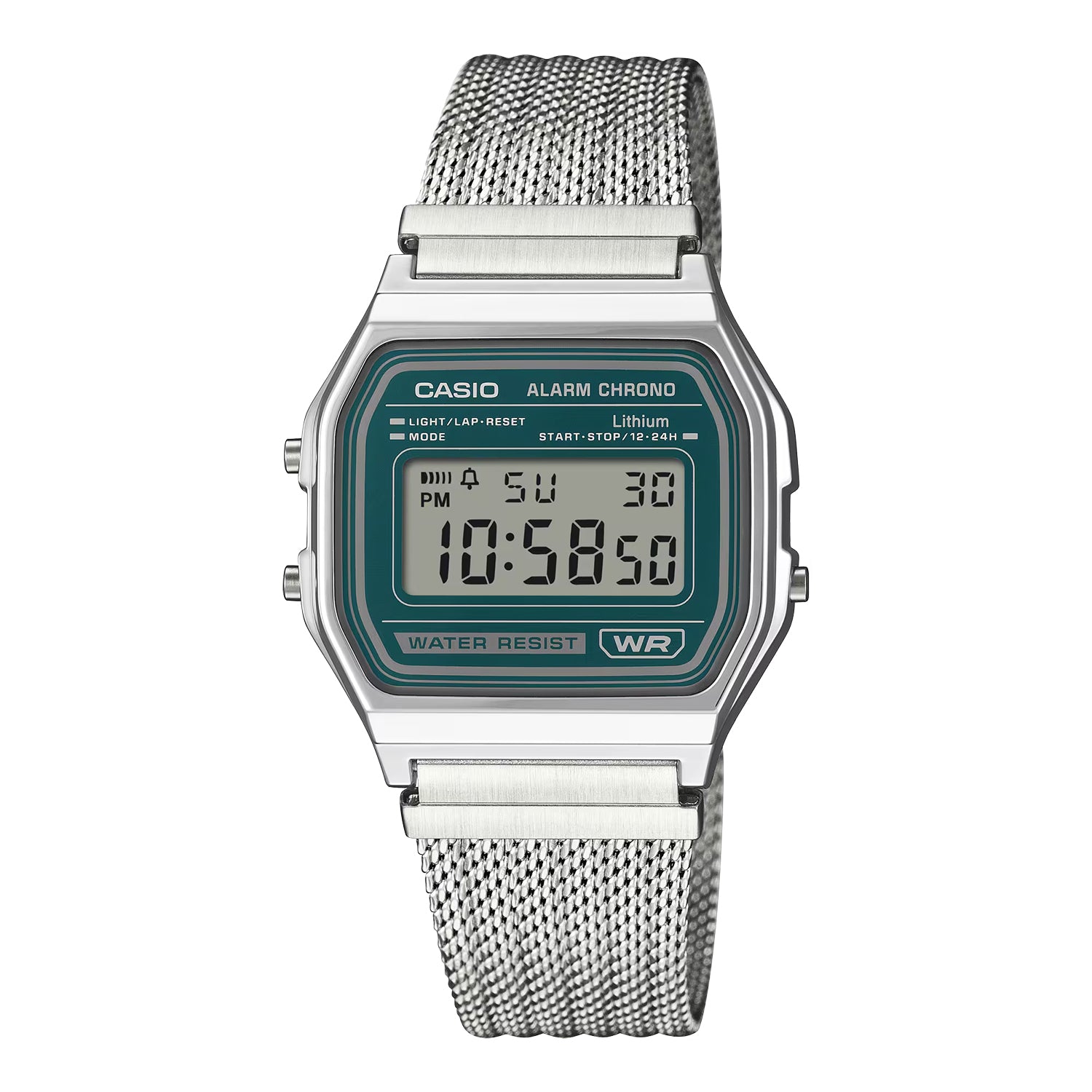 CASIO カシオ A158WEM-3 シルバー グリーン文字盤 デジタル メンズ 腕時計