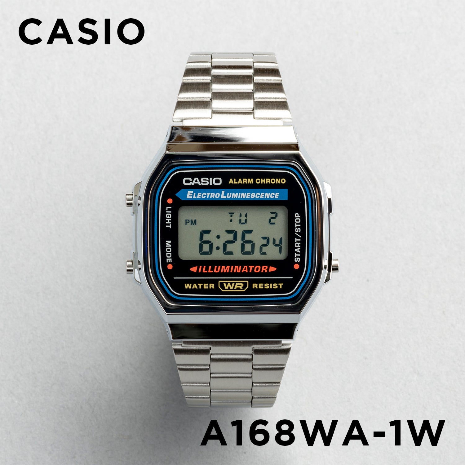 CASIO カシオ A168WA-1W シルバー ブラック文字盤 デジタル ユニセックス 腕時計
