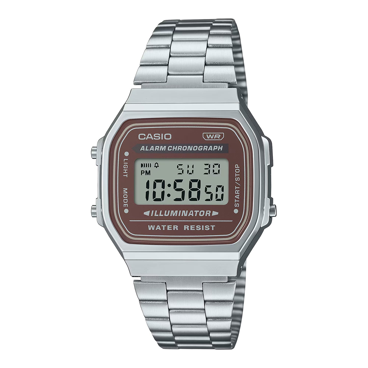 CASIO カシオ A168WA-5A シルバー ブラウン文字盤 デジタル メンズ 腕時計
