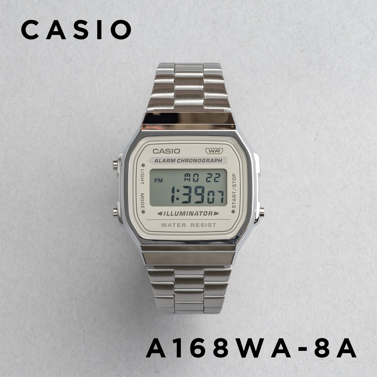CASIO カシオ A168WA-8A シルバー ベージュ文字盤 デジタル メンズ 腕時計 正面