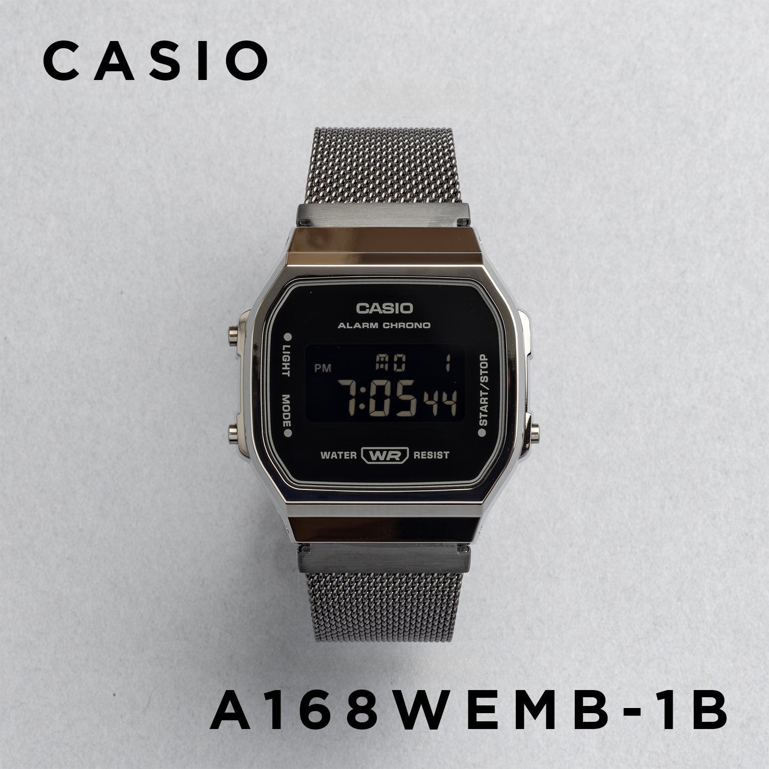 CASIO カシオ A168WEMB-1B ガンメタ ブラック文字盤 デジタル メンズ 腕時計 正面