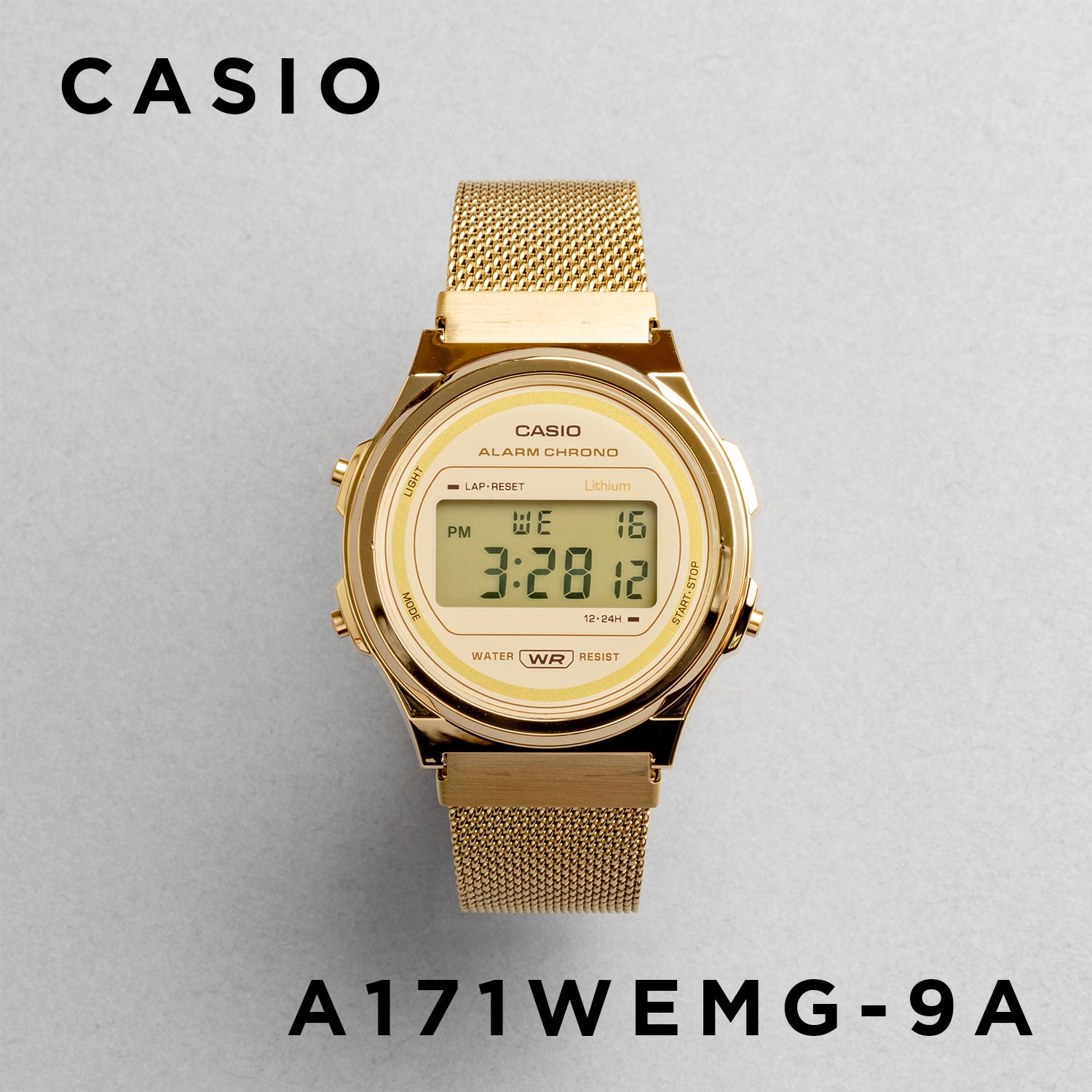 CASIO カシオ A171WEMG-9A ゴールド ベージュ文字盤 デジタル メンズ 腕時計 正面