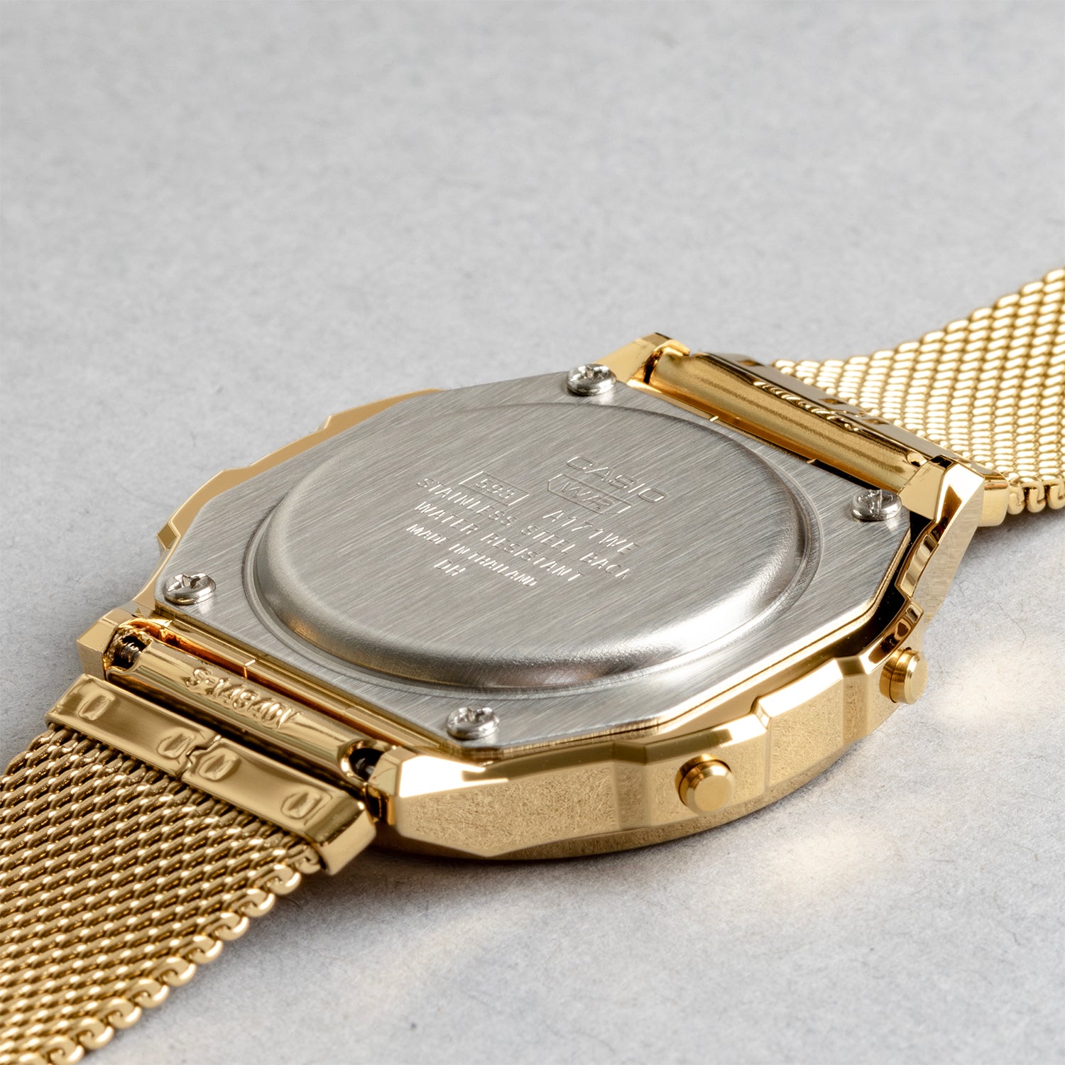 CASIO カシオ A171WEMG-9A ゴールド ベージュ文字盤 デジタル メンズ 腕時計 ケースバック