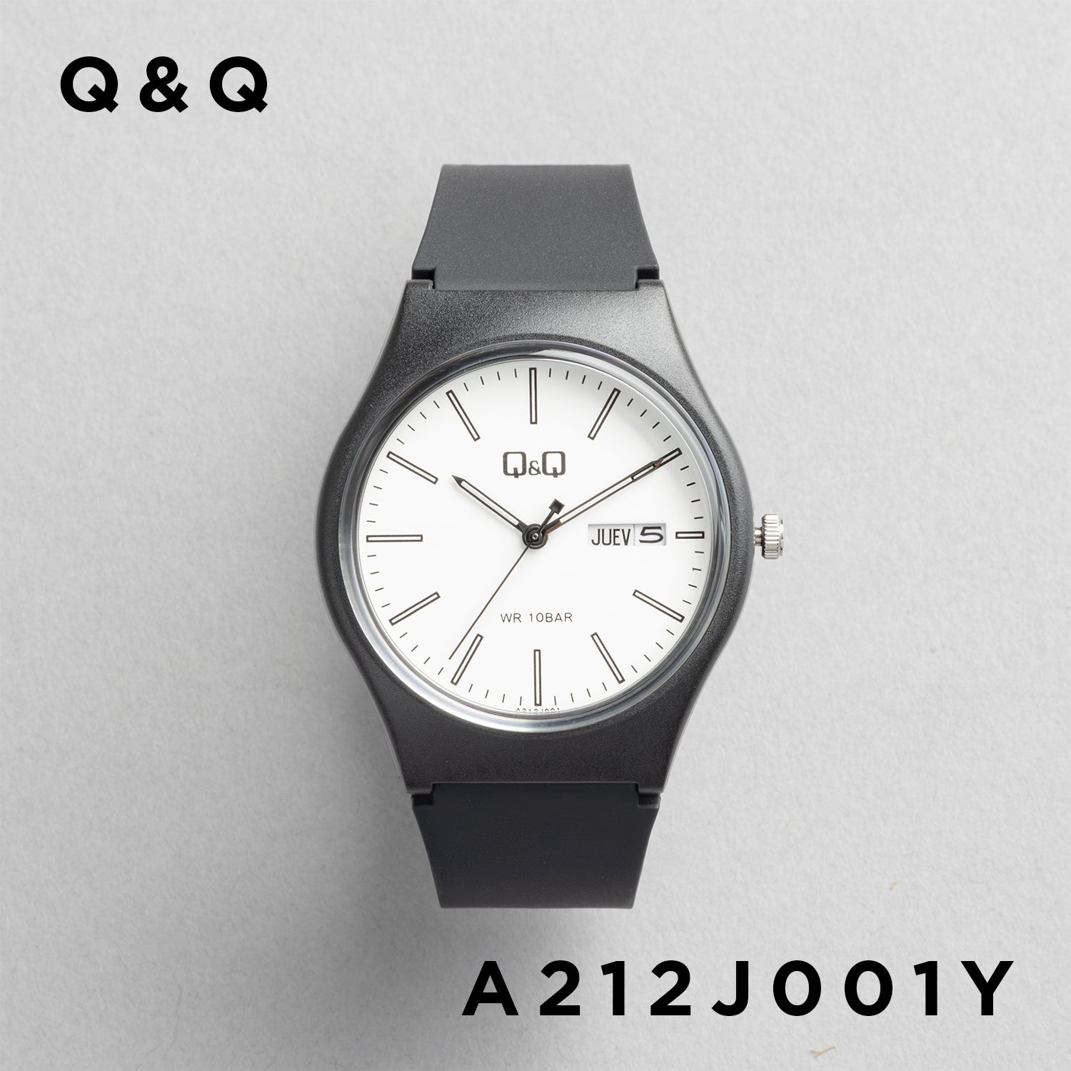 Q&Q キューアンドキュー A212J001Y ブラック ホワイト文字盤 アナログ メンズ 腕時計 正面