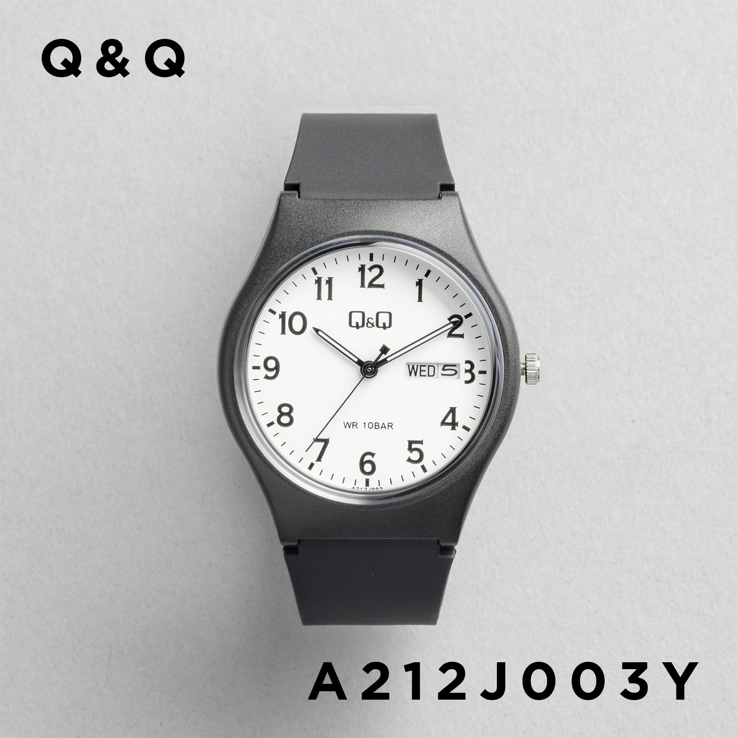 Q&Q キューアンドキュー A212J003Y ブラック ホワイト文字盤 アナログ メンズ 腕時計 正面