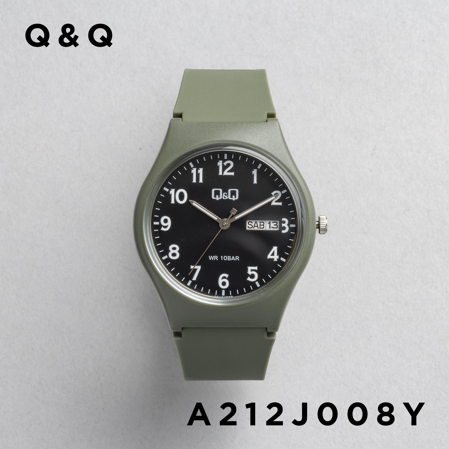 Q&Q キューアンドキュー A212J008Y カーキ ブラック文字盤 アナログ メンズ 腕時計 正面