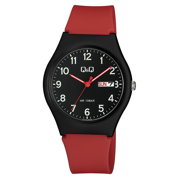 Q&Q キューアンドキュー A212J009Y レッド ブラック文字盤 アナログ メンズ 腕時計