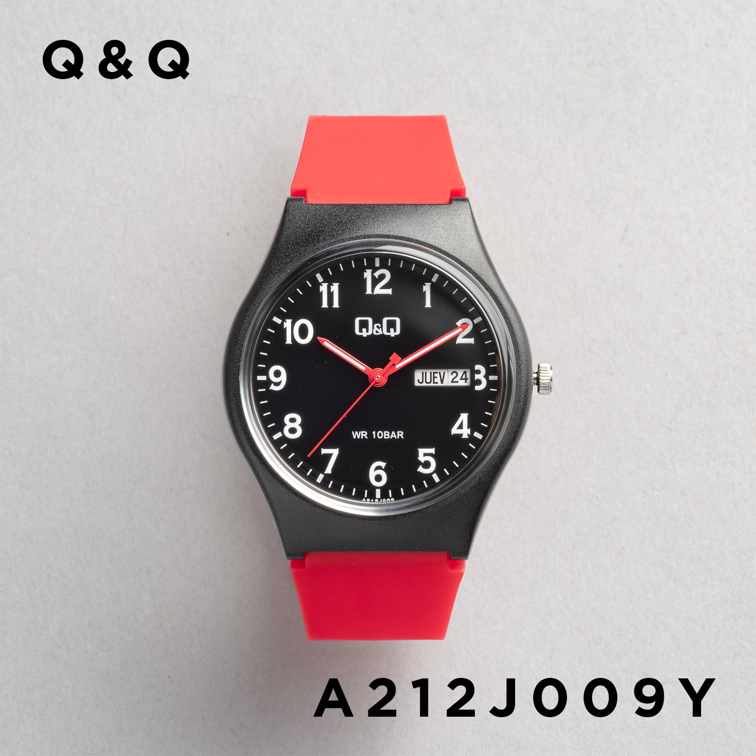 Q&Q キューアンドキュー A212J009Y レッド ブラック文字盤 アナログ メンズ 腕時計 正面