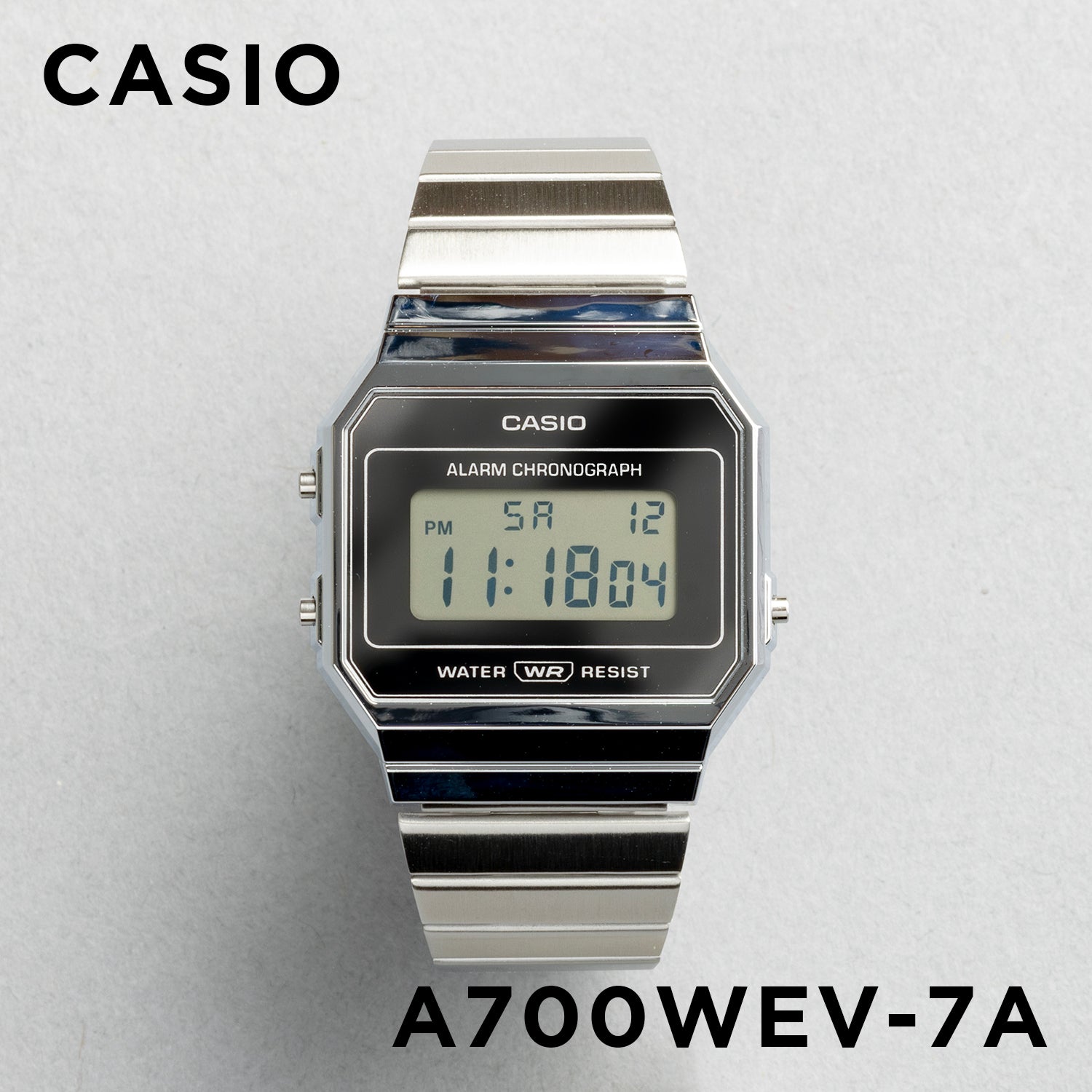 CASIO カシオ A700WEV-7A シルバー シルバー文字盤 デジタル メンズ 腕時計 正面
