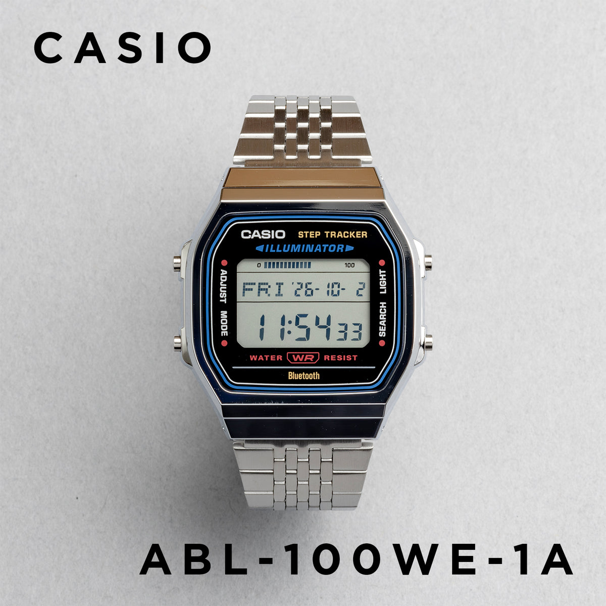 CASIO カシオ ABL-100WE-1A シルバー ブラック文字盤 デジタル メンズ 腕時計 正面