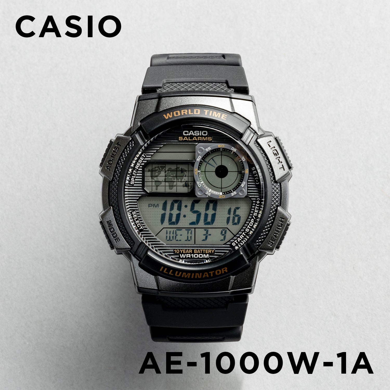 CASIO カシオ AE-1000W-1A ブラック ブラック文字盤 デジタル メンズ 腕時計 正面