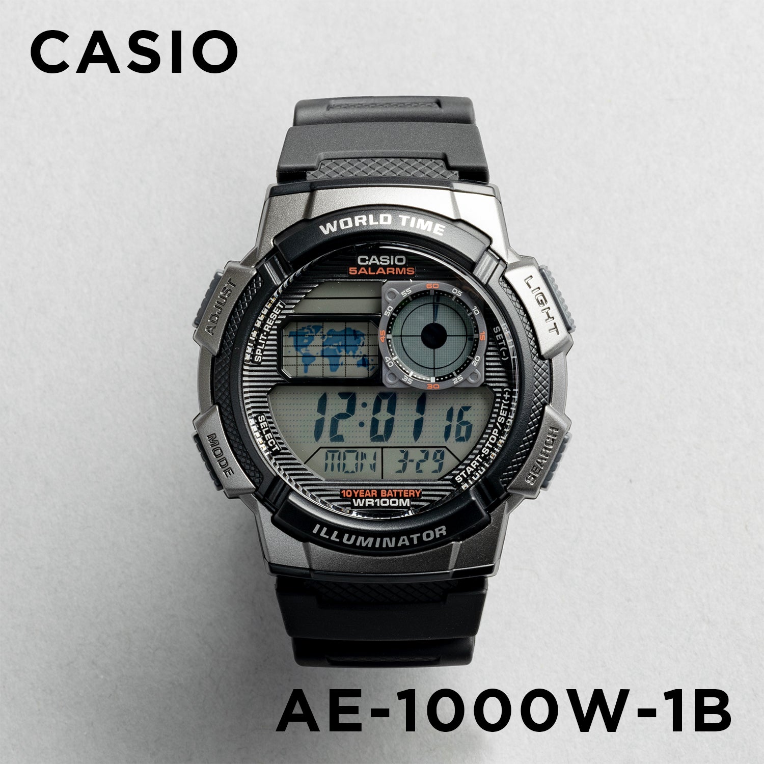 CASIO カシオ AE-1000W-1B ブラック ブラック文字盤 デジタル メンズ 腕時計 正面