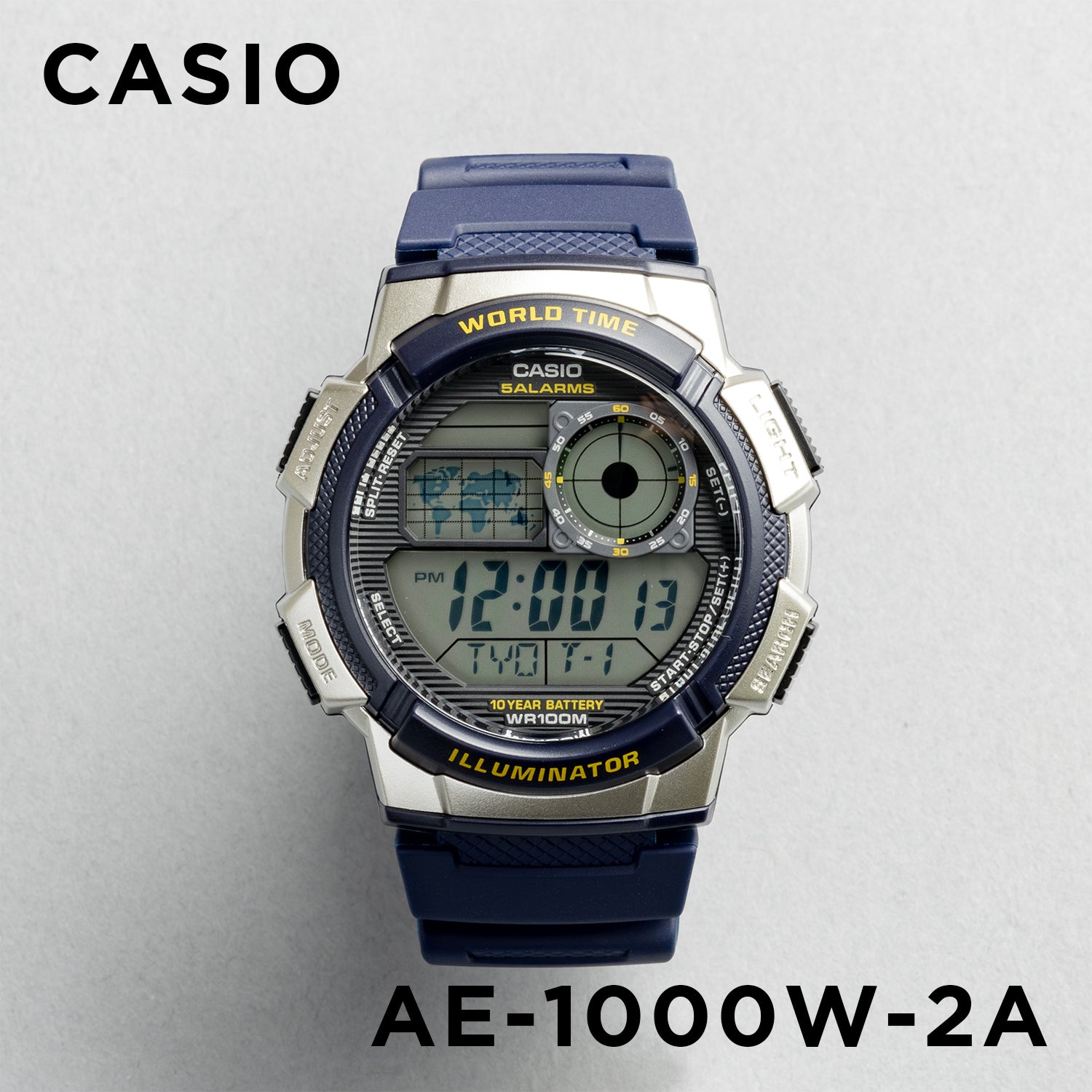 CASIO カシオ AE-1000W-2A ブルー ブラック文字盤 デジタル メンズ 腕時計 正面