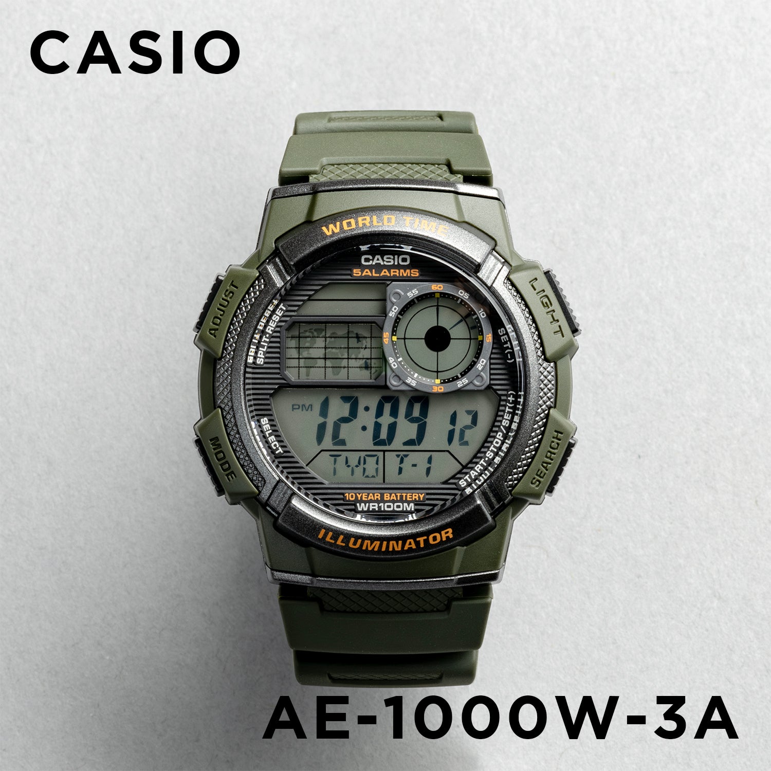 CASIO カシオ AE-1000W-3A グリーン ブラック文字盤 デジタル メンズ 腕時計 正面