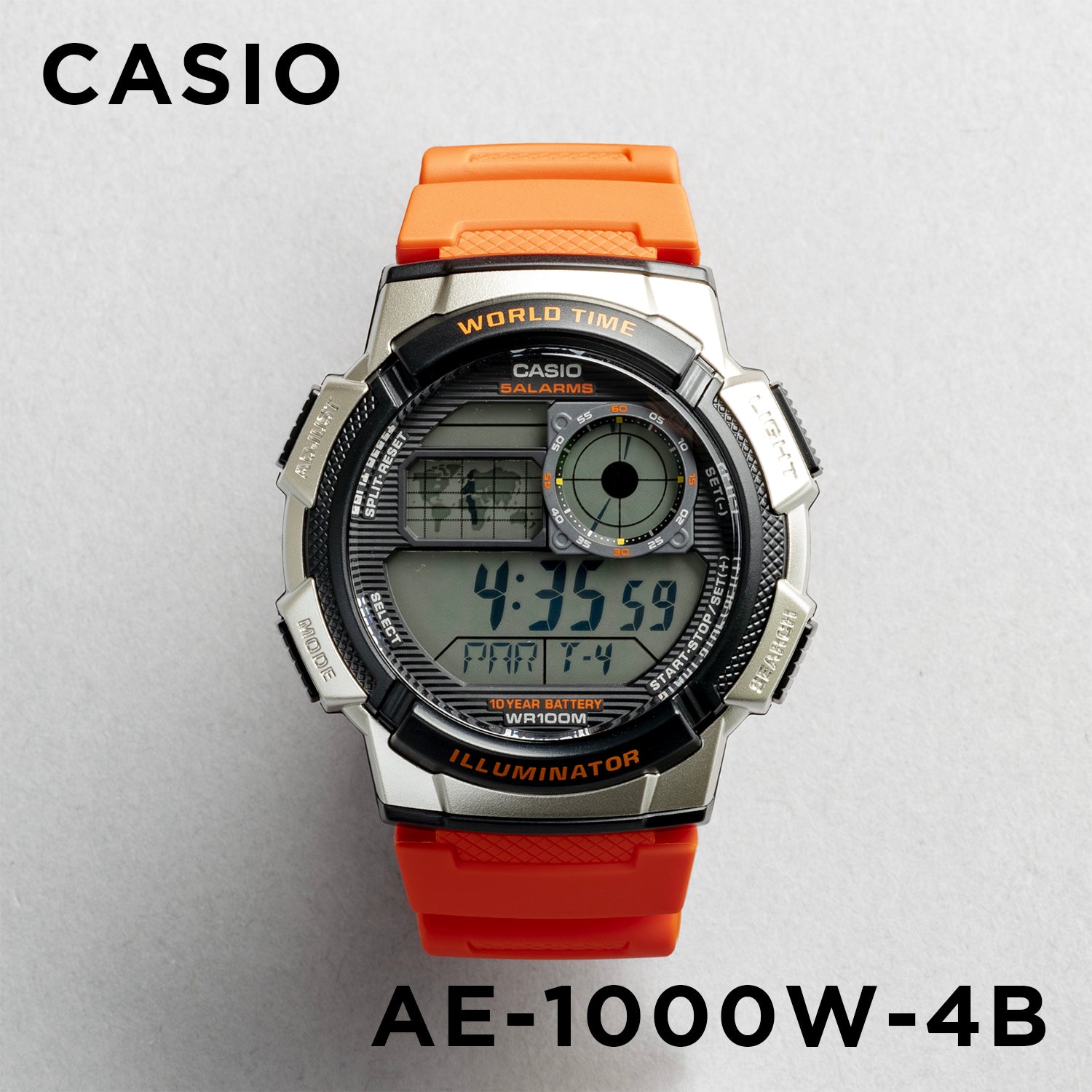 CASIO カシオ AE-1000W-4B オレンジ ブラック文字盤 デジタル メンズ 腕時計 正面