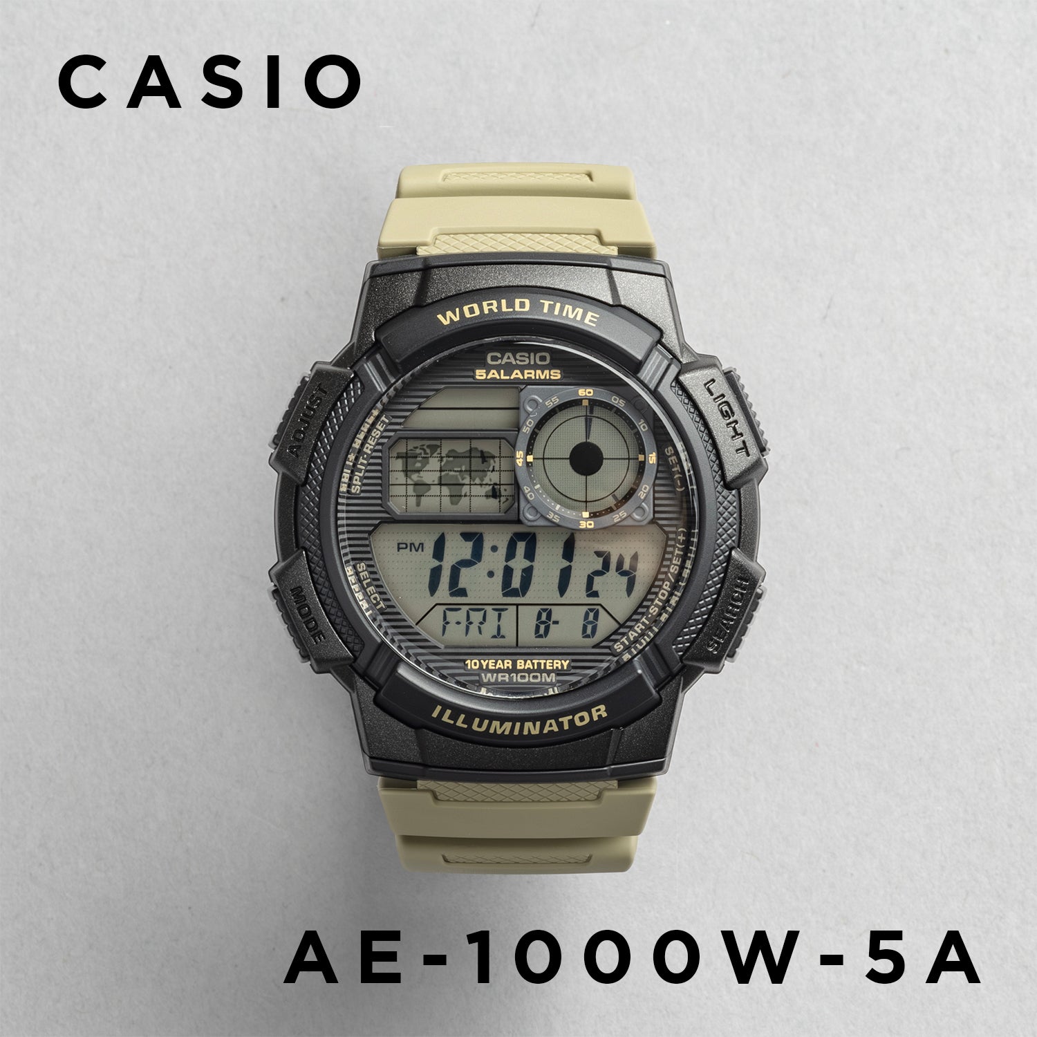 CASIO カシオ AE-1000W-5A ベージュ ブラック文字盤 デジタル メンズ 腕時計 正面