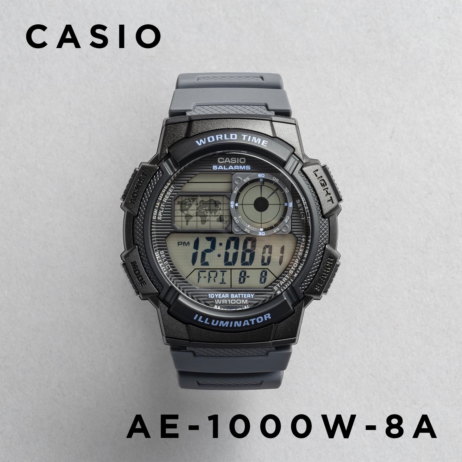 CASIO カシオ AE-1000W-8A グレー ブラック文字盤 デジタル メンズ 腕時計 正面