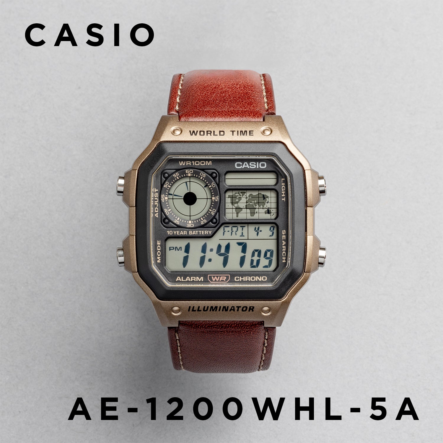CASIO カシオ AE-1200WHL-5A ブラウン ブラック文字盤 デジタル メンズ 腕時計 正面