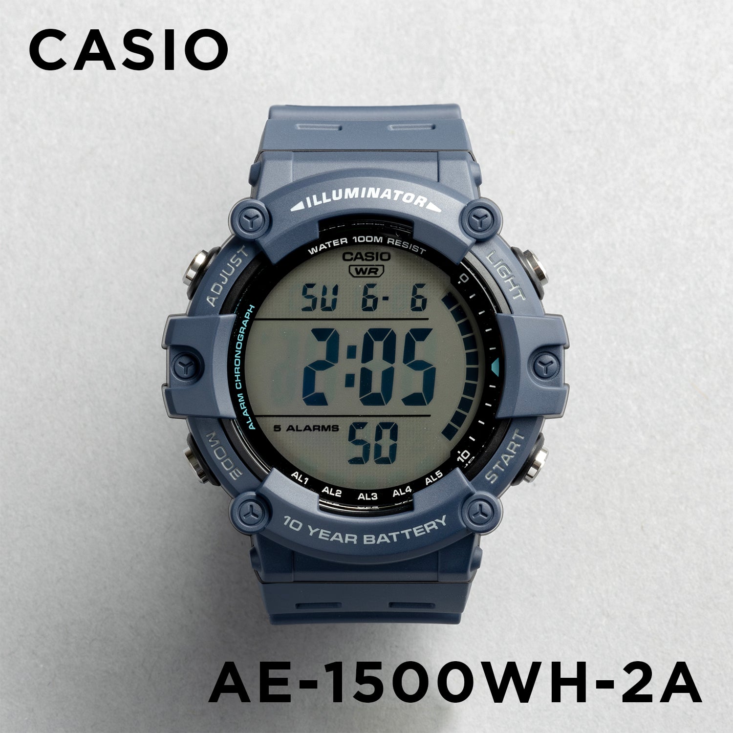 CASIO カシオ AE-1500WH-2A ブルー グレー文字盤 デジタル ユニセックス 腕時計 正面