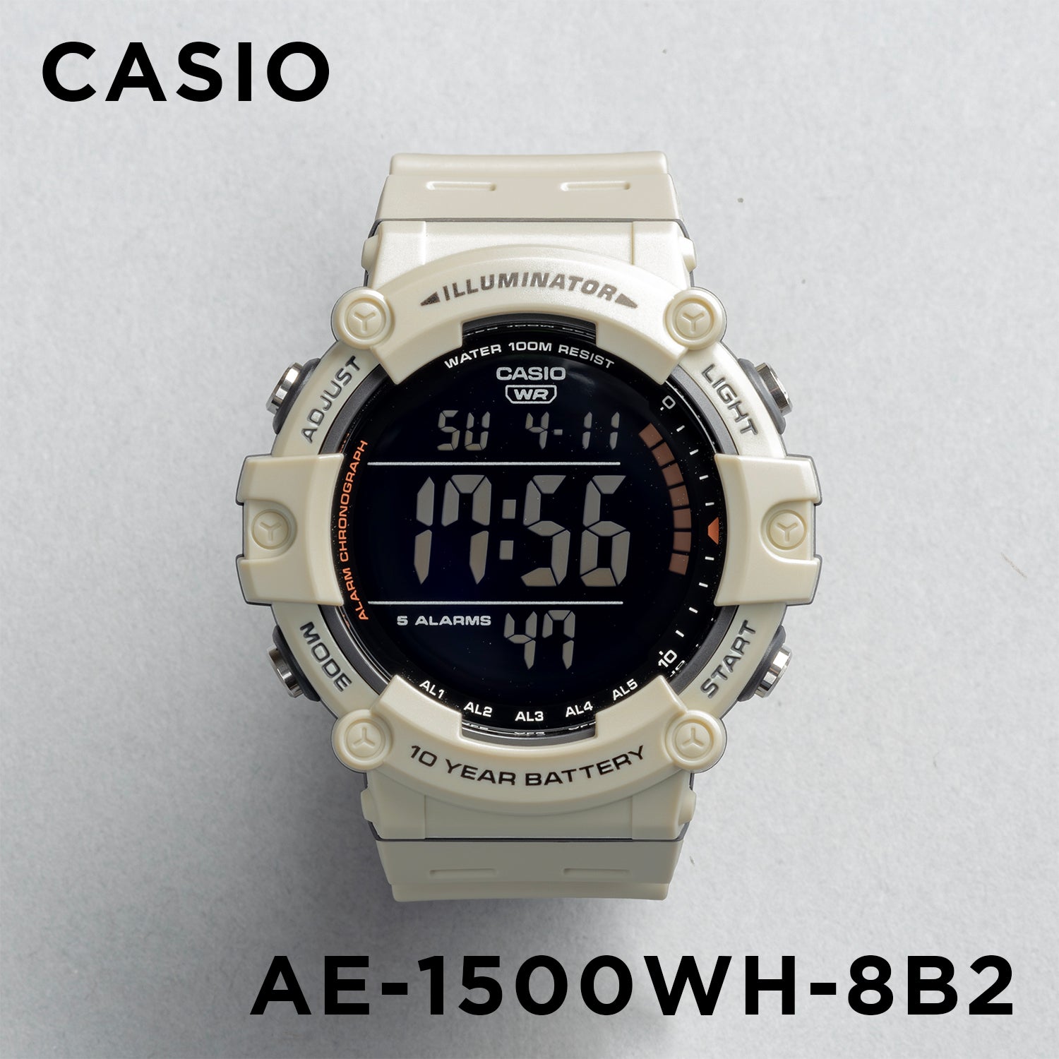 CASIO カシオ AE-1500WH-8B2 ベージュ ブラック文字盤 デジタル ユニセックス 腕時計 正面