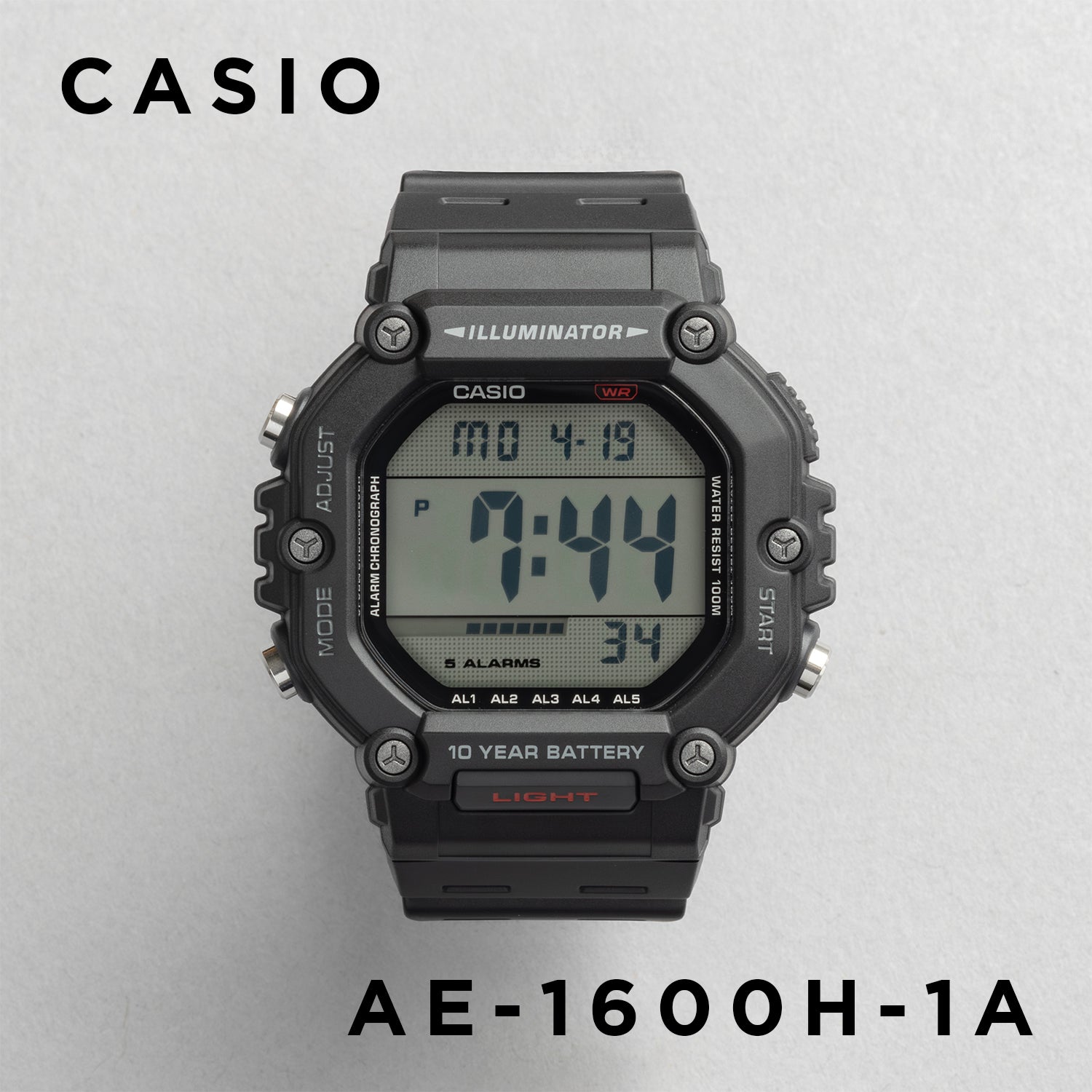 CASIO カシオ AE-1600H-1A ブラック ブラック文字盤 デジタル メンズ 腕時計 正面
