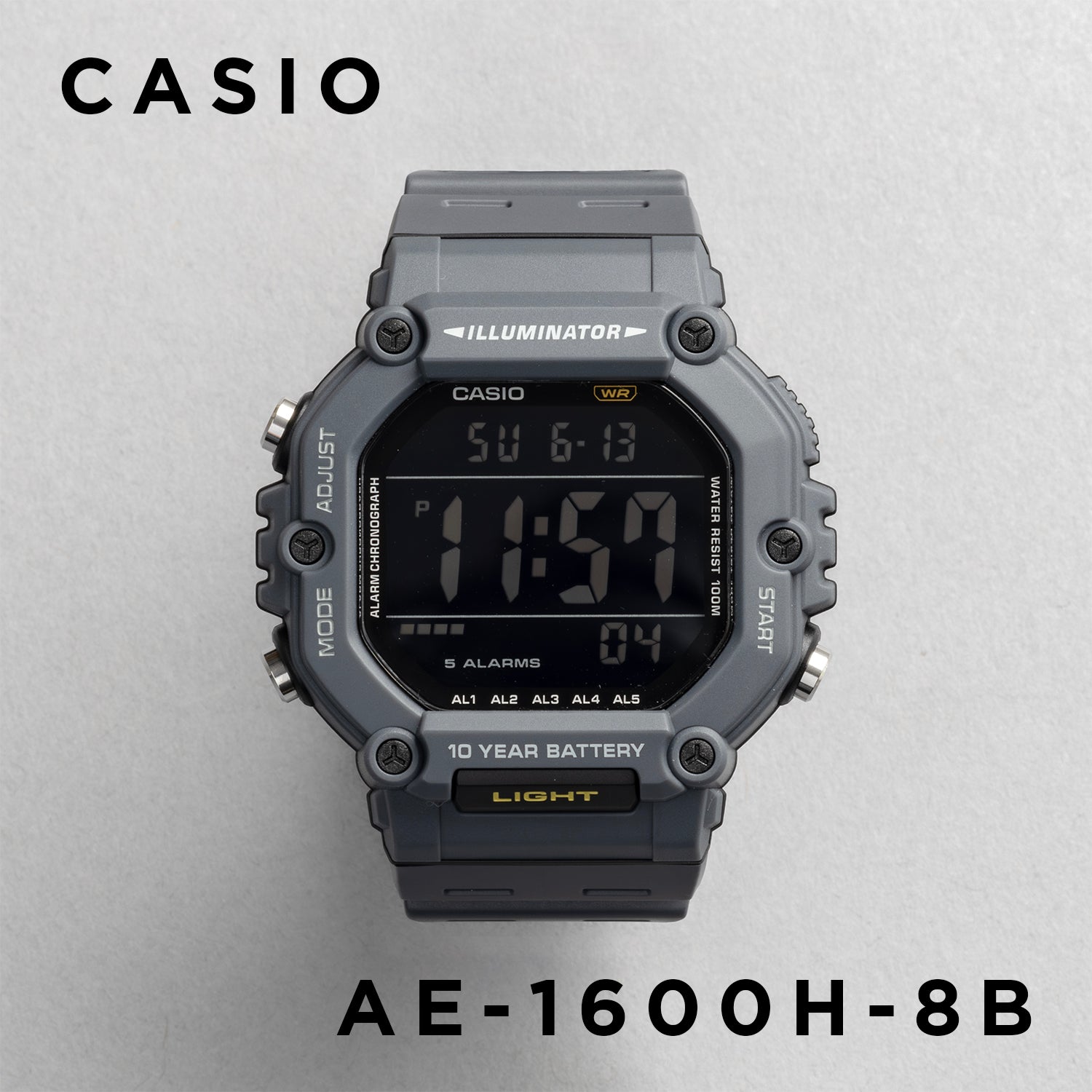 CASIO カシオ AE-1600H-8B グレー ブラック文字盤 デジタル メンズ 腕時計 正面
