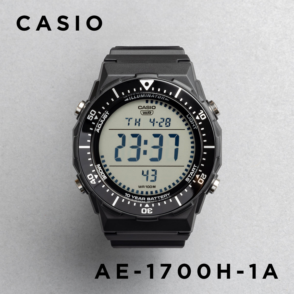 CASIO カシオ AE-1700H-1A ブラック ブラック文字盤 デジタル メンズ 腕時計 正面