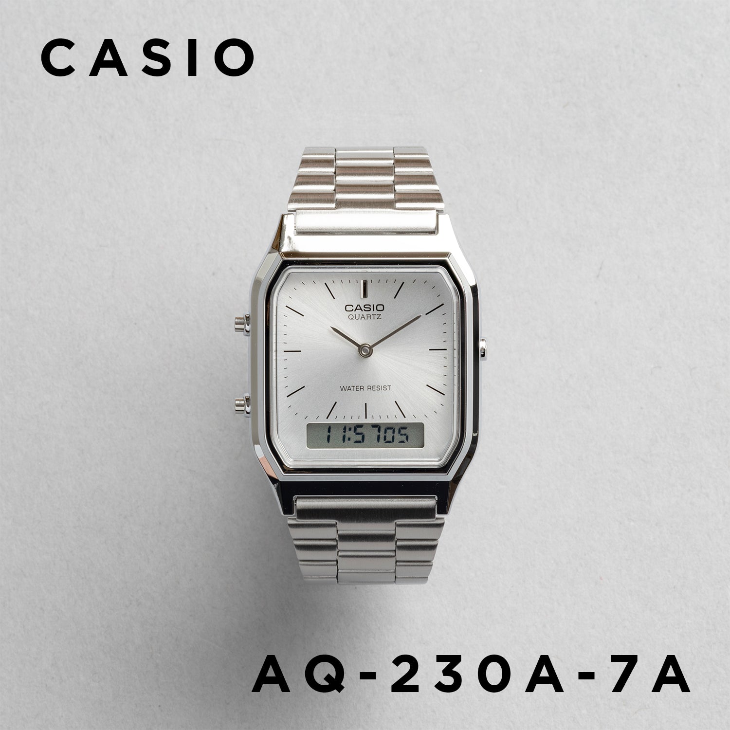 CASIO カシオ AQ-230A-7A シルバー シルバー文字盤 アナデジ メンズ 腕時計 正面