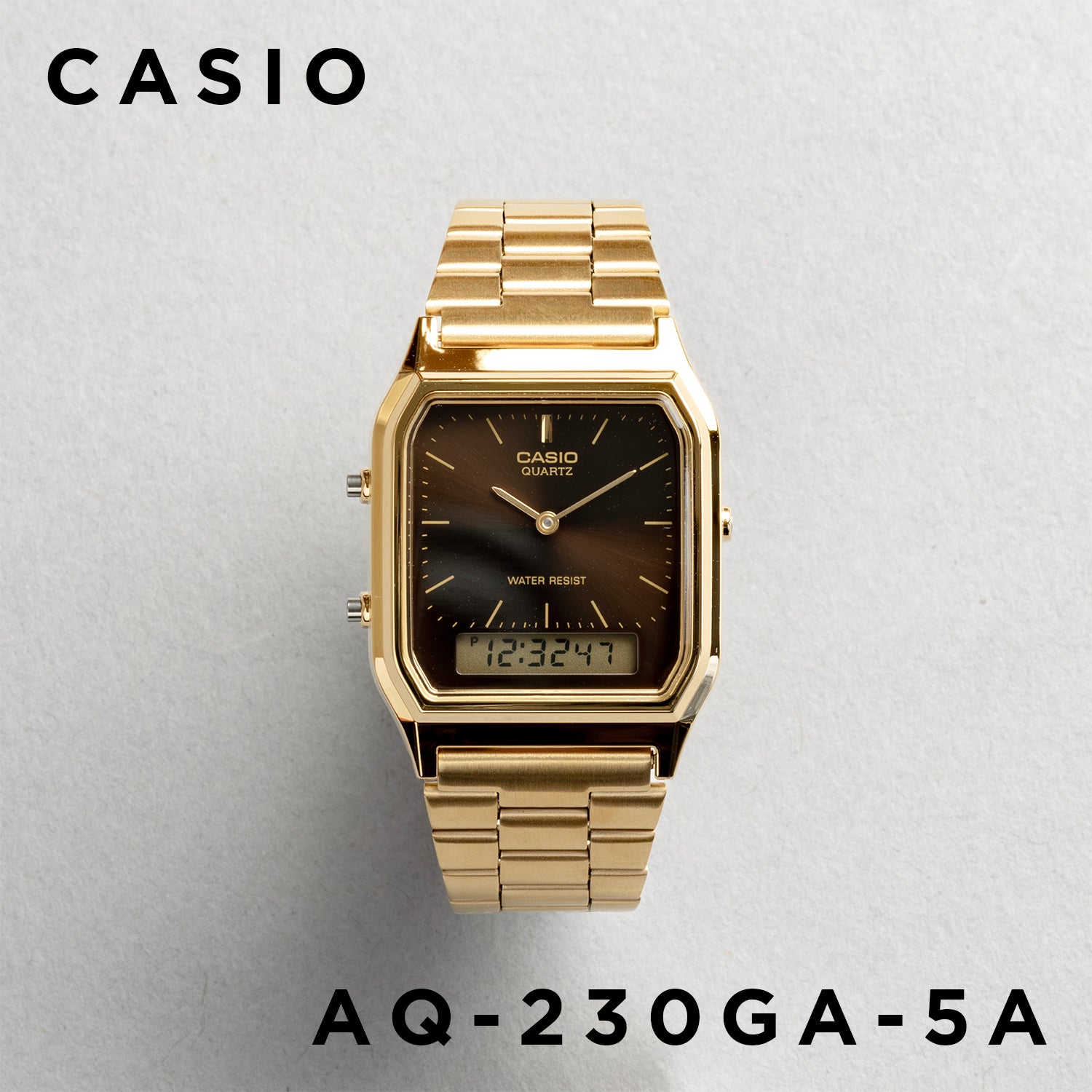 CASIO カシオ AQ-230GA-5A ゴールド ブラウン文字盤 アナデジ メンズ 腕時計 正面