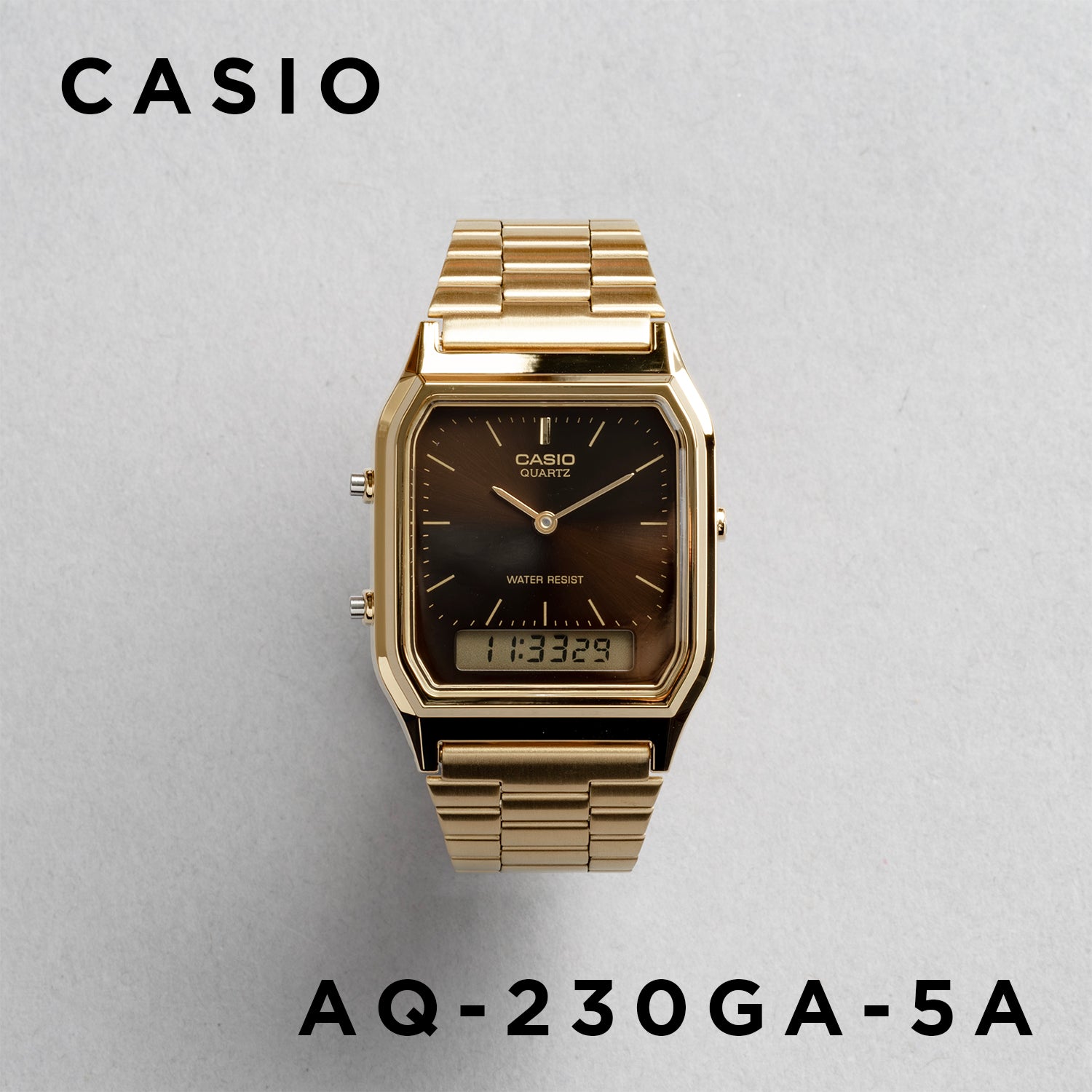 CASIO カシオ AQ-230GA-5A ゴールド ブラウン文字盤 アナデジ メンズ 腕時計 正面