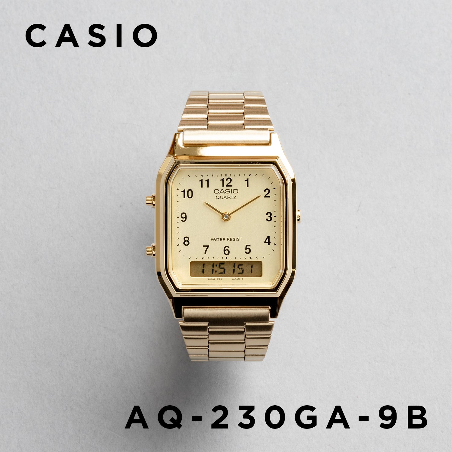 CASIO カシオ AQ-230GA-9B ゴールド ゴールド文字盤 アナデジ メンズ 腕時計 正面