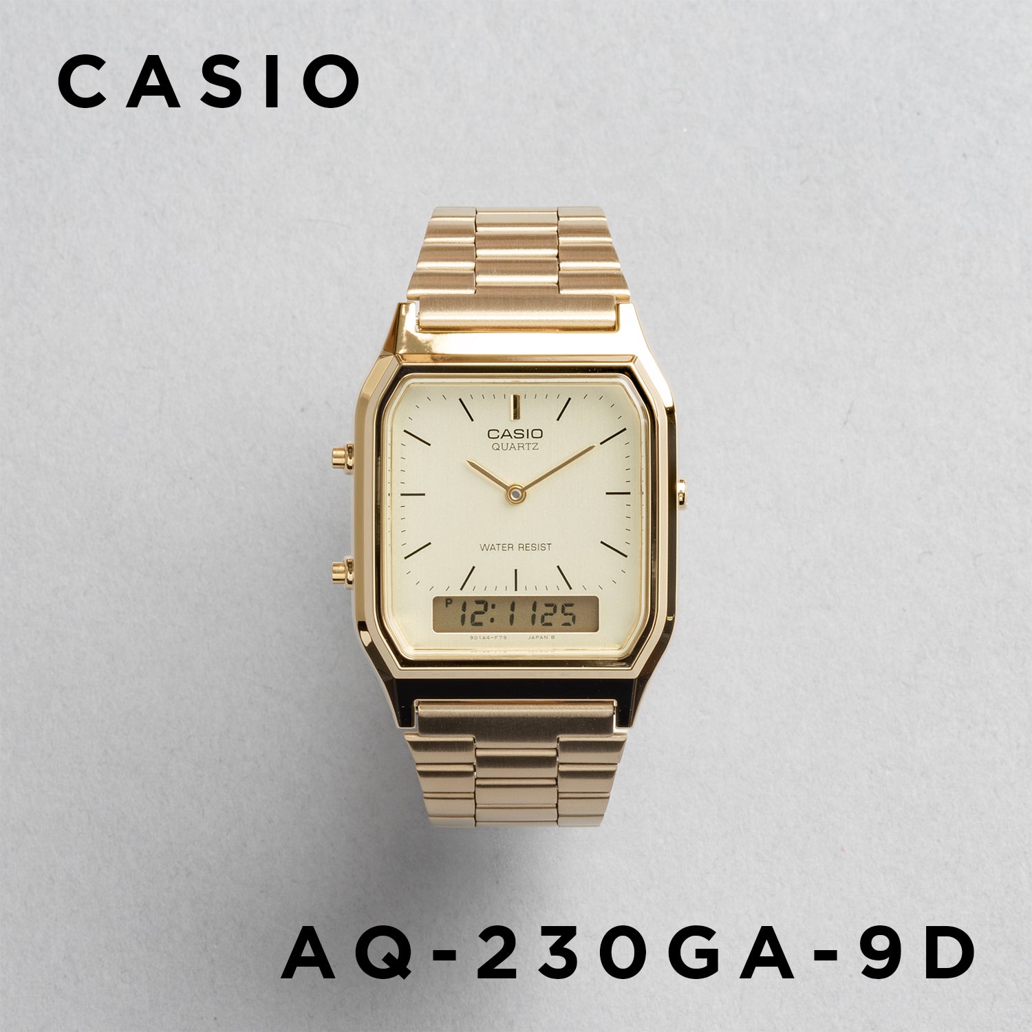 CASIO カシオ AQ-230GA-9D ゴールド ゴールド文字盤 アナデジ メンズ 腕時計 正面