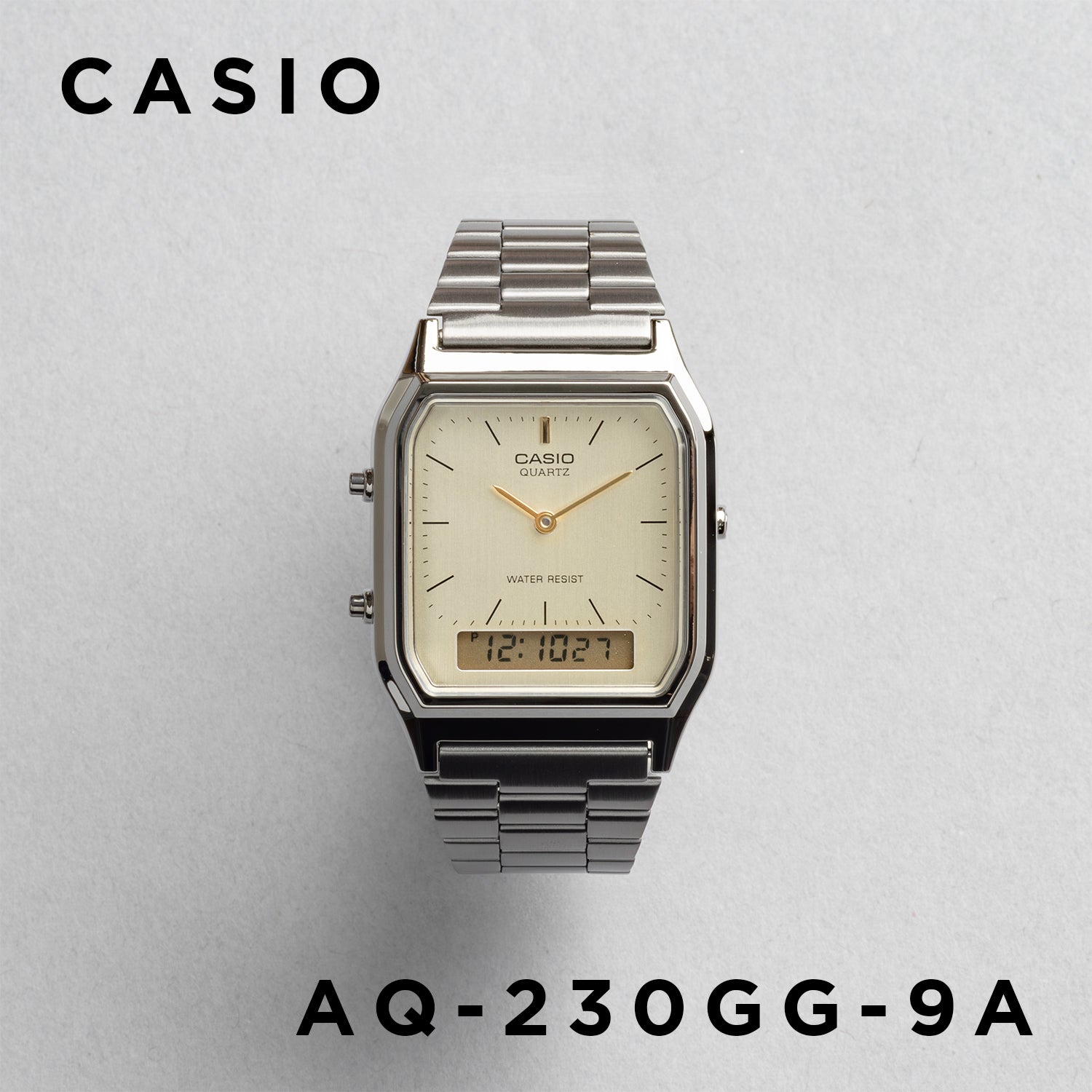 CASIO カシオ AQ-230GG-9A ガンメタ ゴールド文字盤 アナデジ メンズ 腕時計 正面