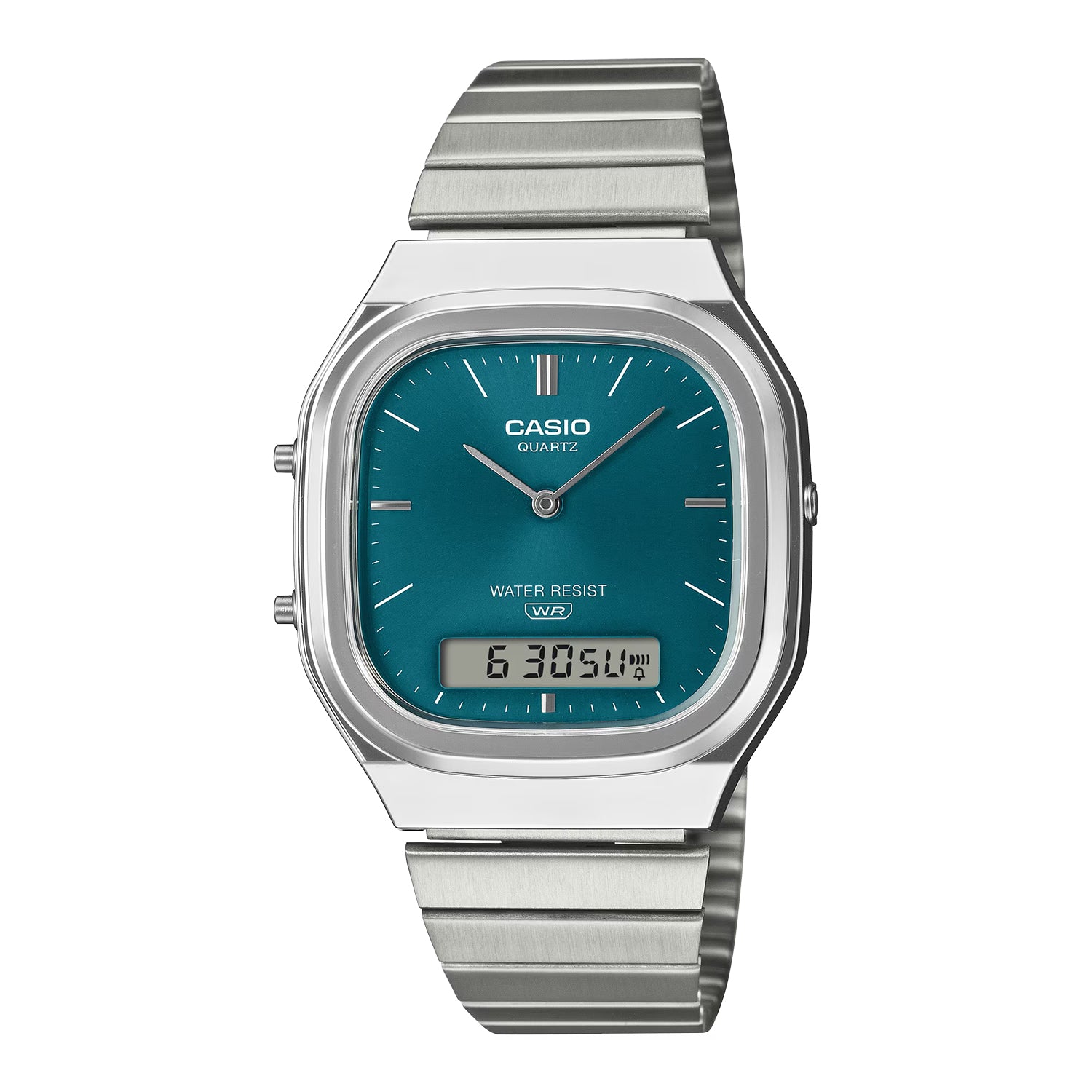 CASIO カシオ AQ-240E-3A シルバー グリーン文字盤 アナデジ メンズ 腕時計