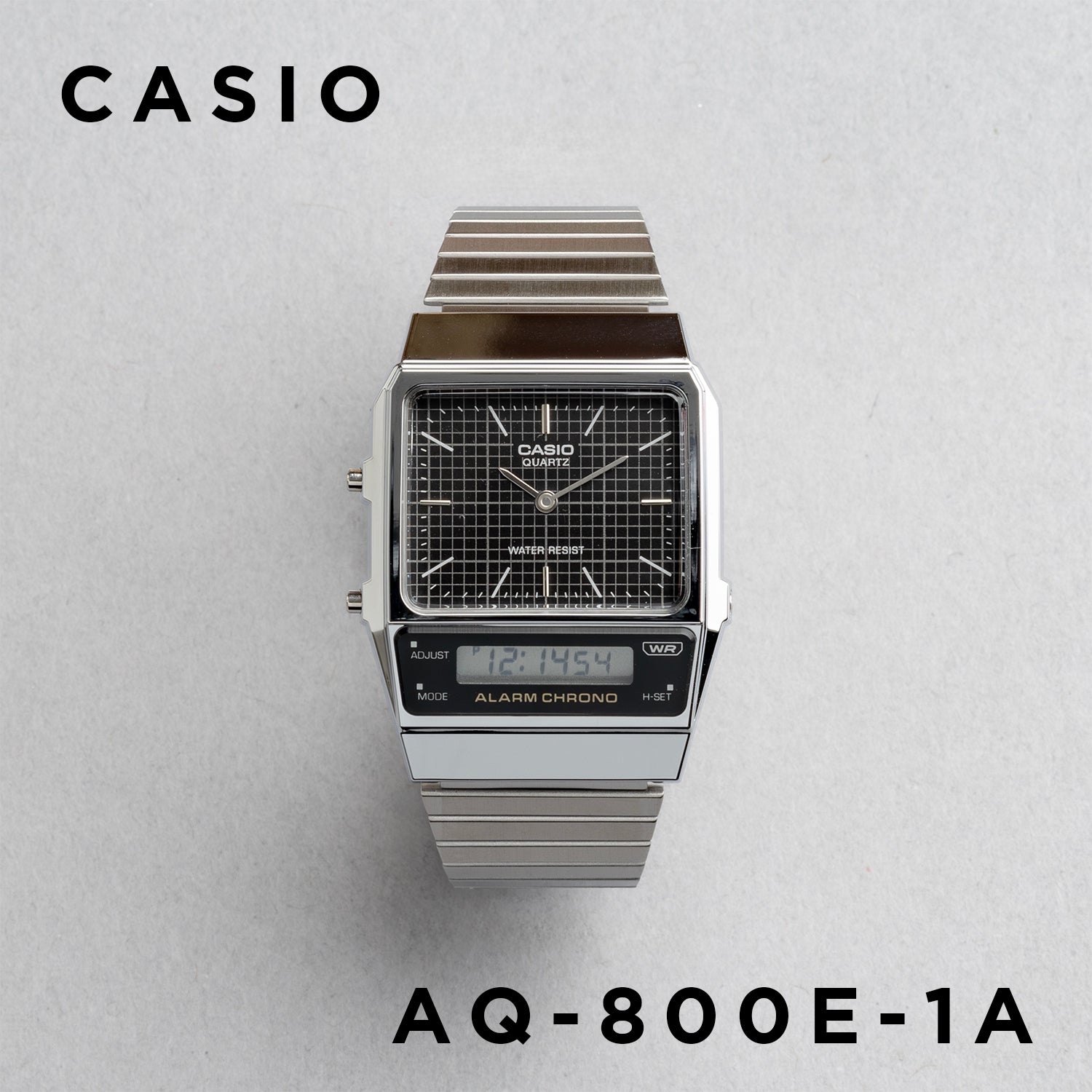 CASIO カシオ AQ-800E-1A シルバー ブラック文字盤 アナデジ メンズ 腕時計 正面
