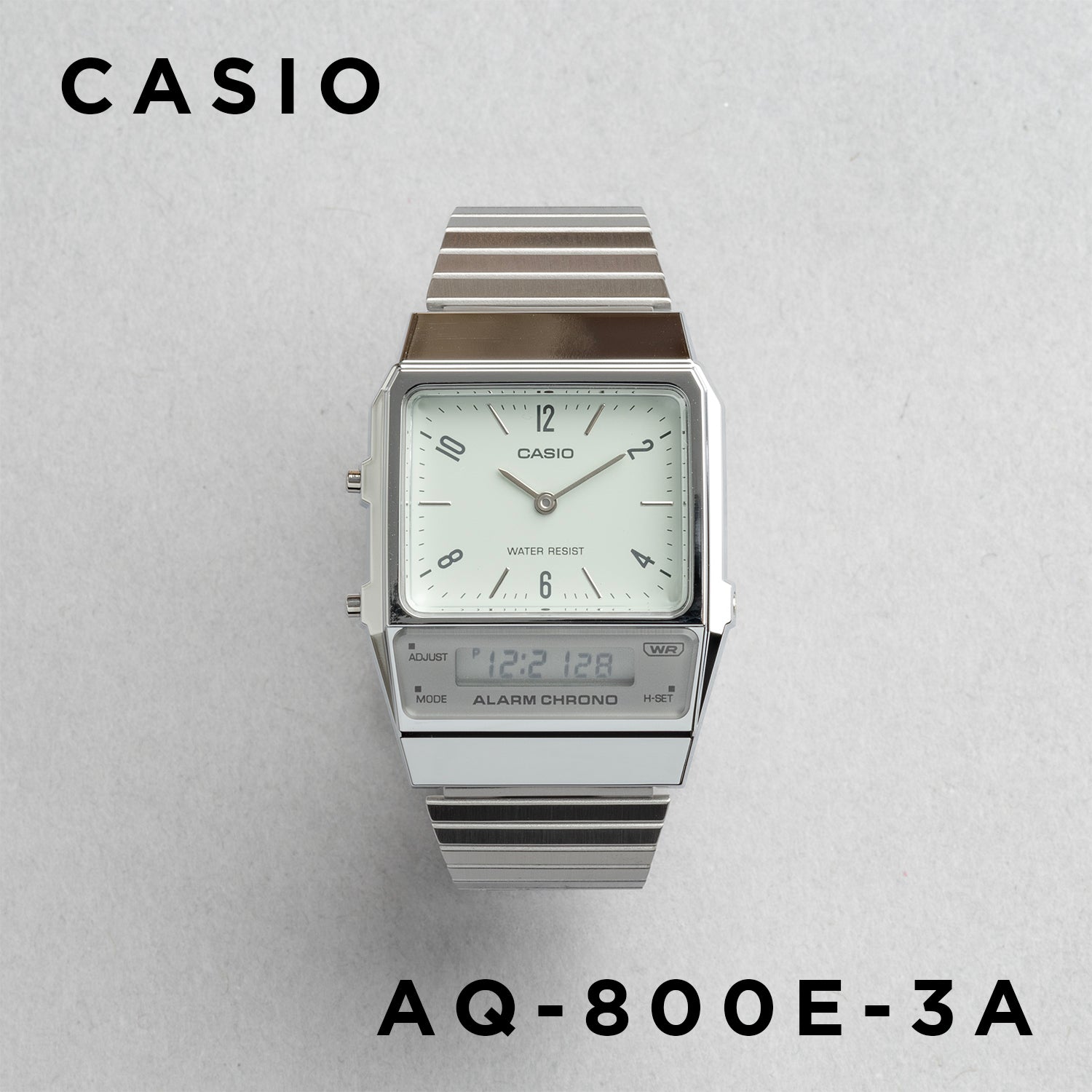 CASIO カシオ AQ-800E-3A シルバー グリーン文字盤 アナデジ メンズ 腕時計 正面