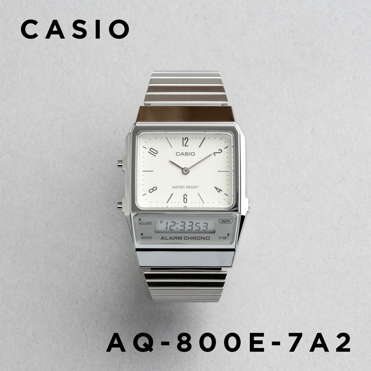 CASIO カシオ AQ-800E-7A2 シルバー ホワイト文字盤 アナデジ メンズ 腕時計 正面