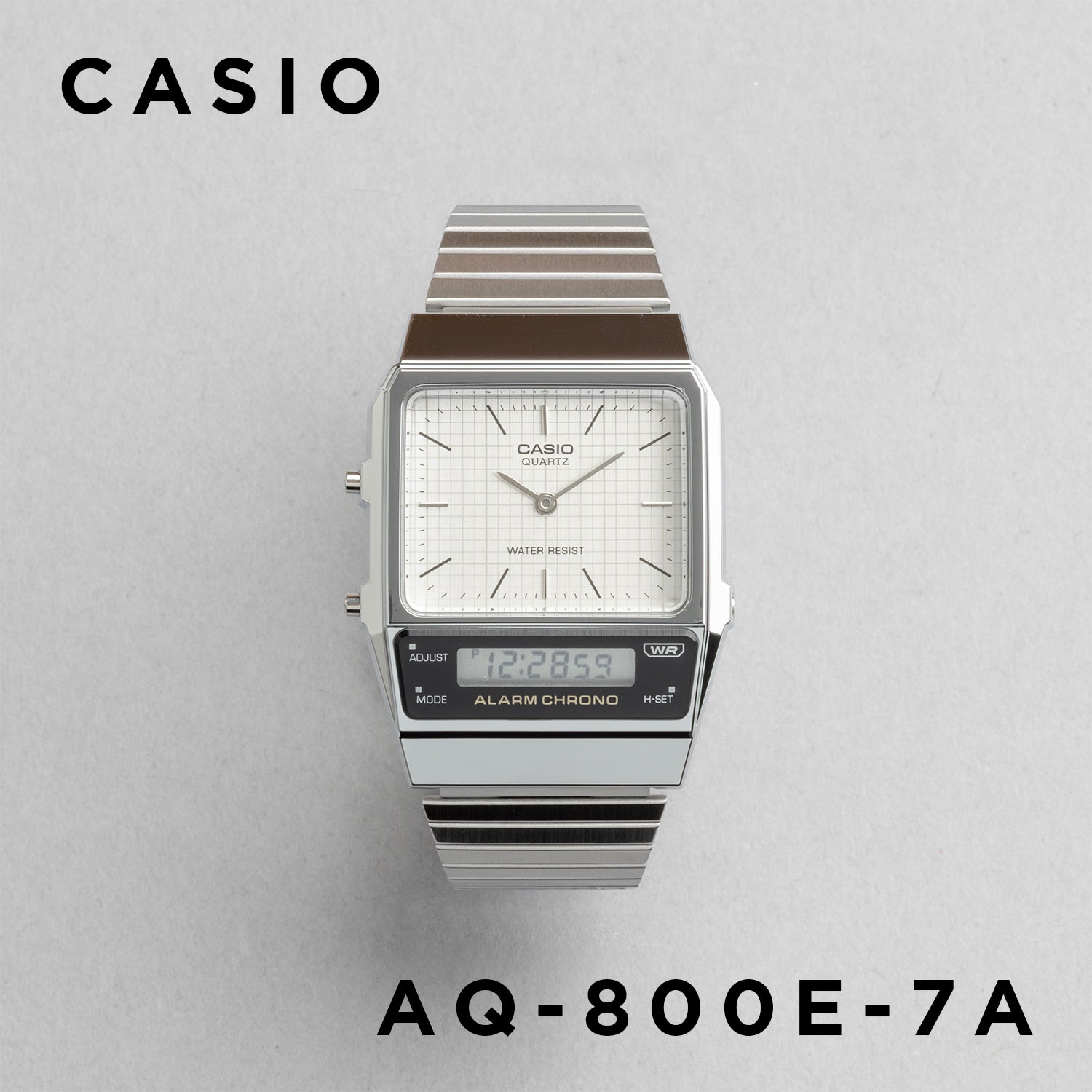 CASIO カシオ AQ-800E-7A シルバー ホワイト文字盤 アナデジ メンズ 腕時計 正面