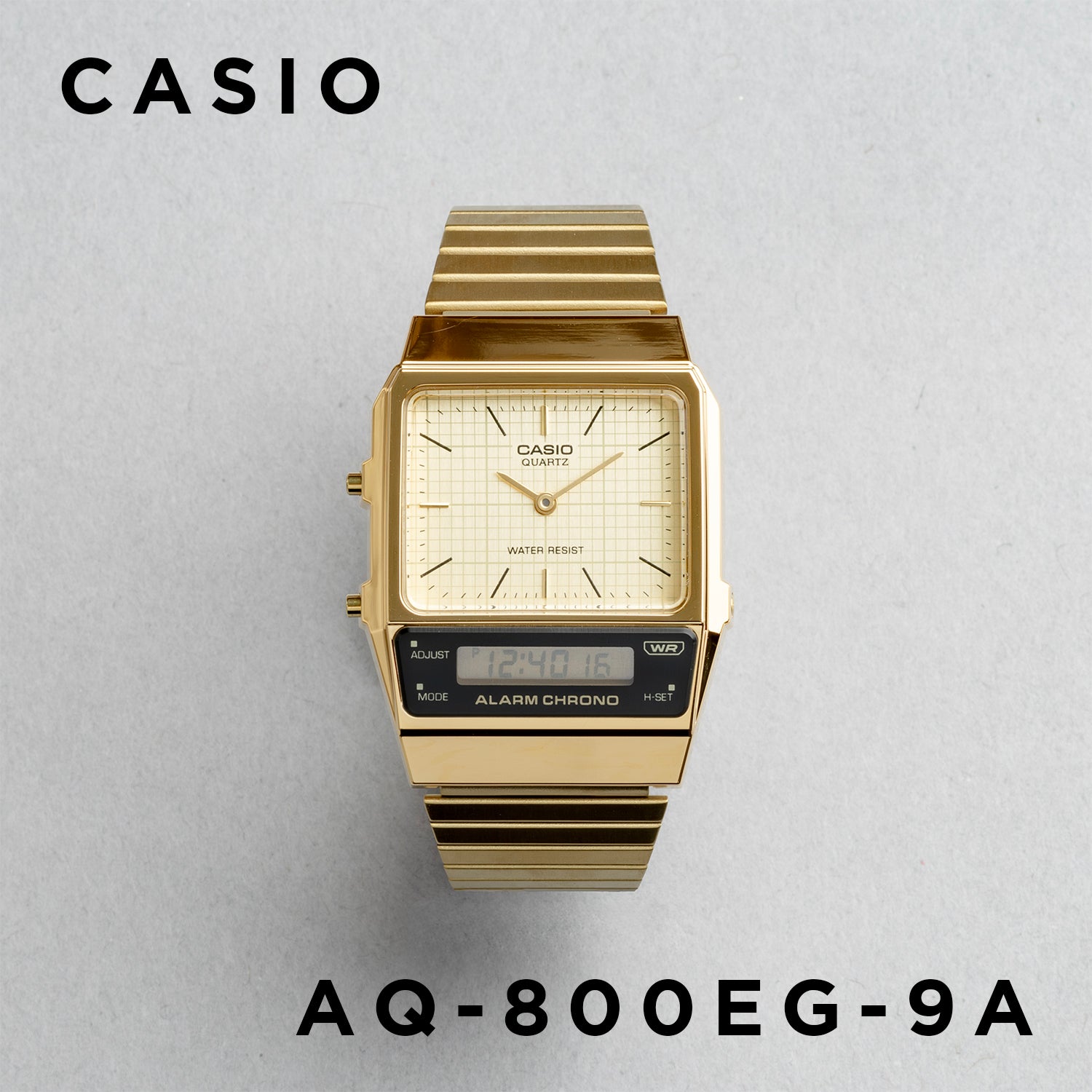 CASIO カシオ AQ-800EG-9A ゴールド ゴールド文字盤 アナデジ メンズ 腕時計 正面