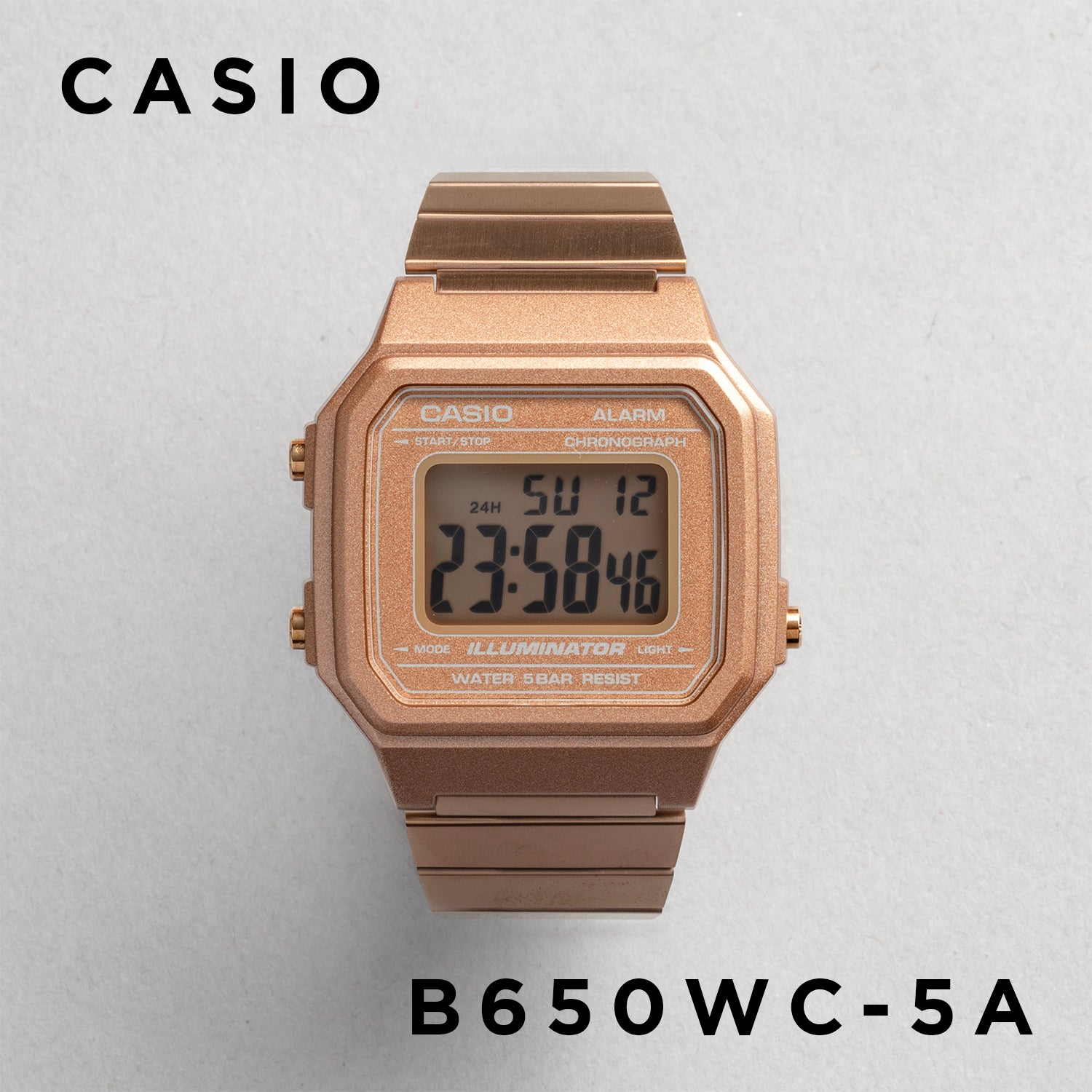 CASIO カシオ B650WC-5A ローズゴールド ローズゴールド文字盤 デジタル メンズ 腕時計 正面