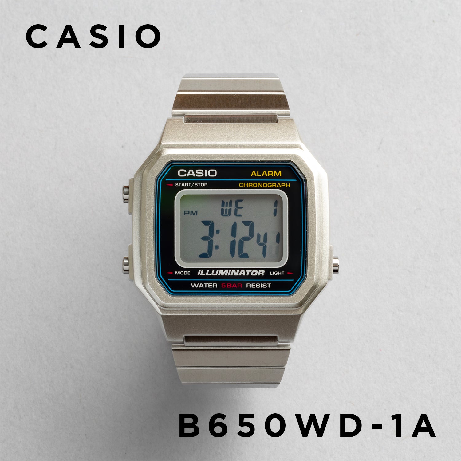 CASIO カシオ B650WD-1A シルバー ブラック文字盤 デジタル メンズ 腕時計 正面