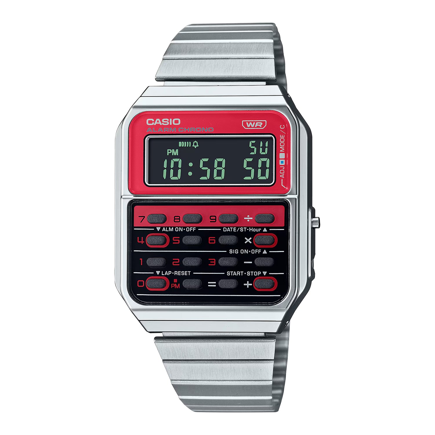 CASIO カシオ CA-500WE-4B シルバー レッド文字盤 デジタル メンズ 腕時計