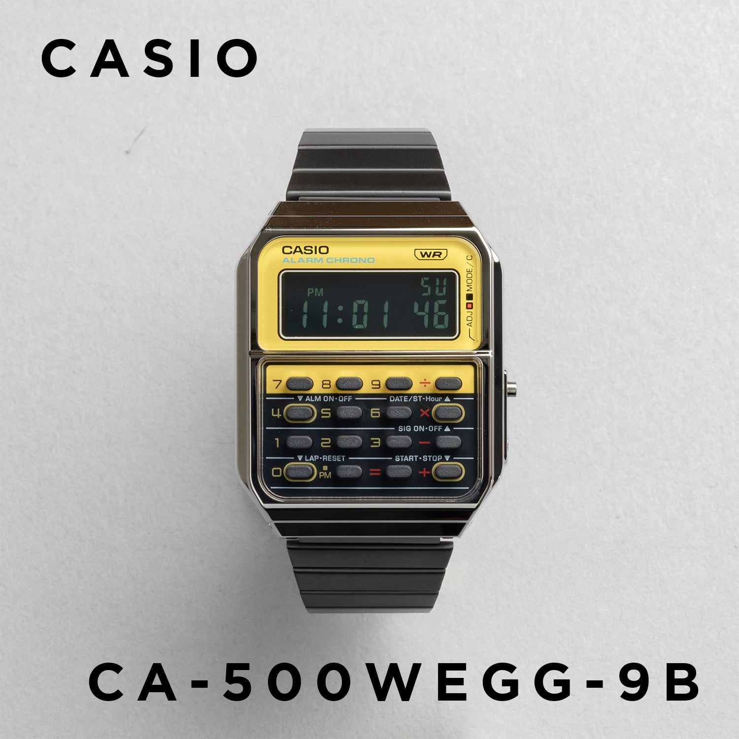 CASIO カシオ CA‑500WEGG‑9B ブラック イエロー文字盤 デジタル メンズ 腕時計 正面