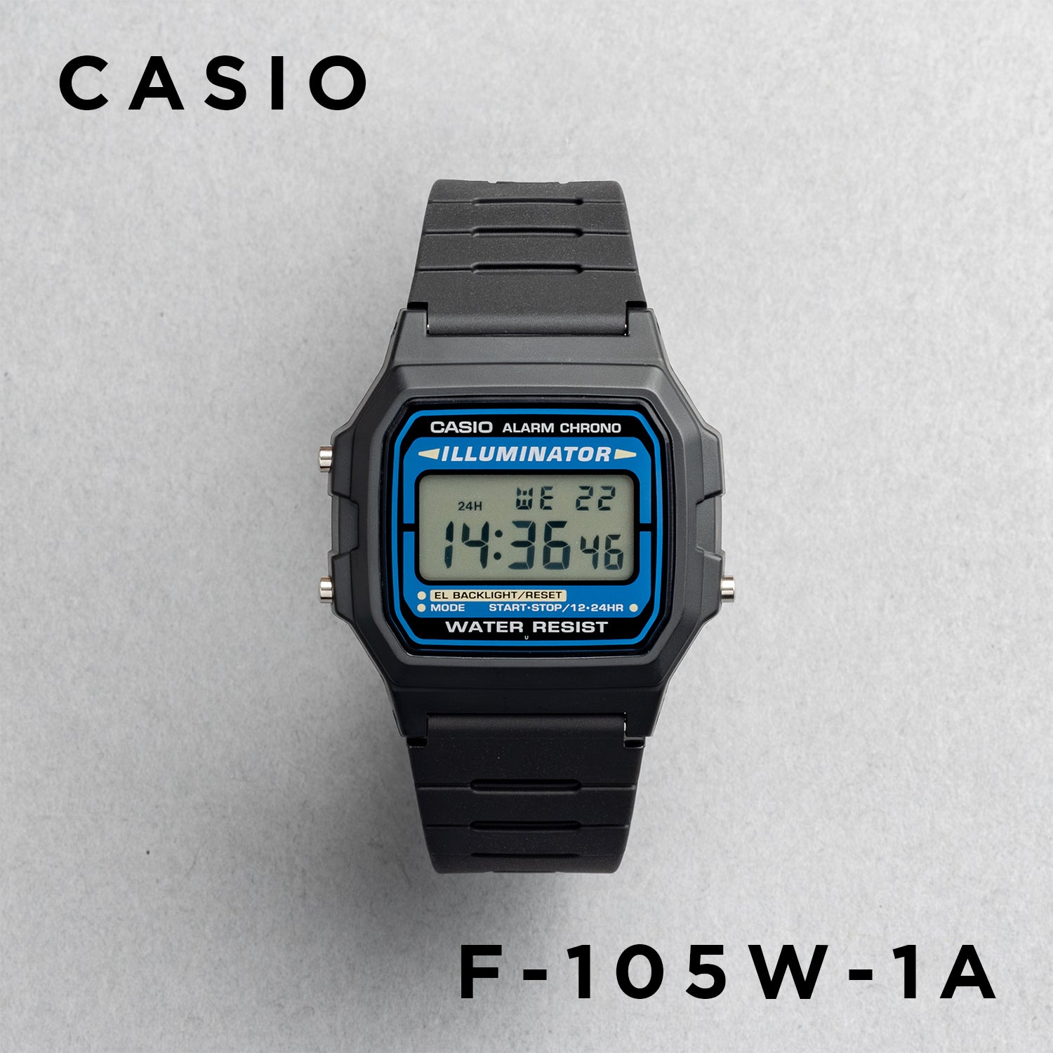 CASIO カシオ F-105W-1A ブラック ブルー文字盤 デジタル メンズ 腕時計 正面